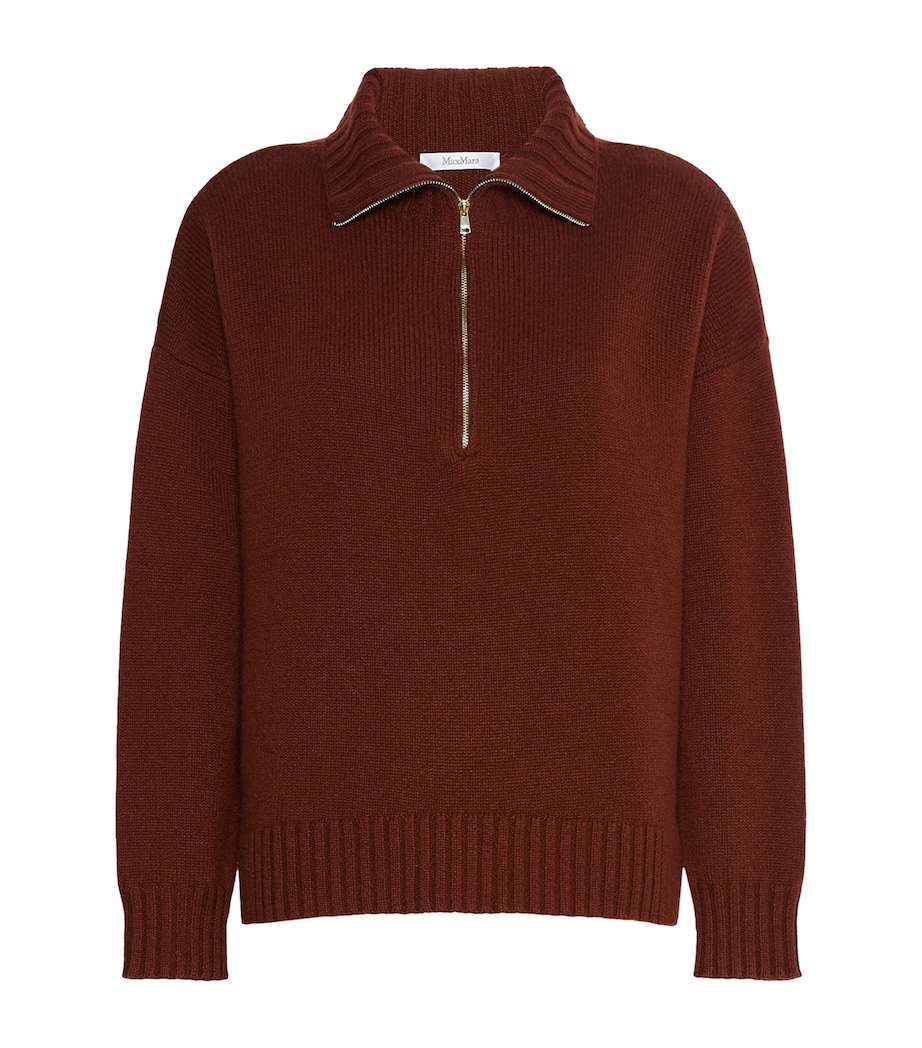 Max Mara Womens Cashmere Quarter-Zip Sweater Rust Image 1