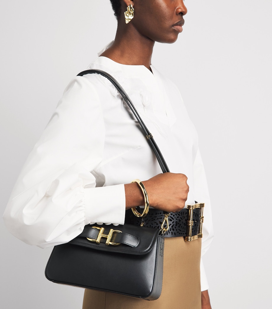 Harrods Leather Snaffle Top-Handle Bag Black Image 4