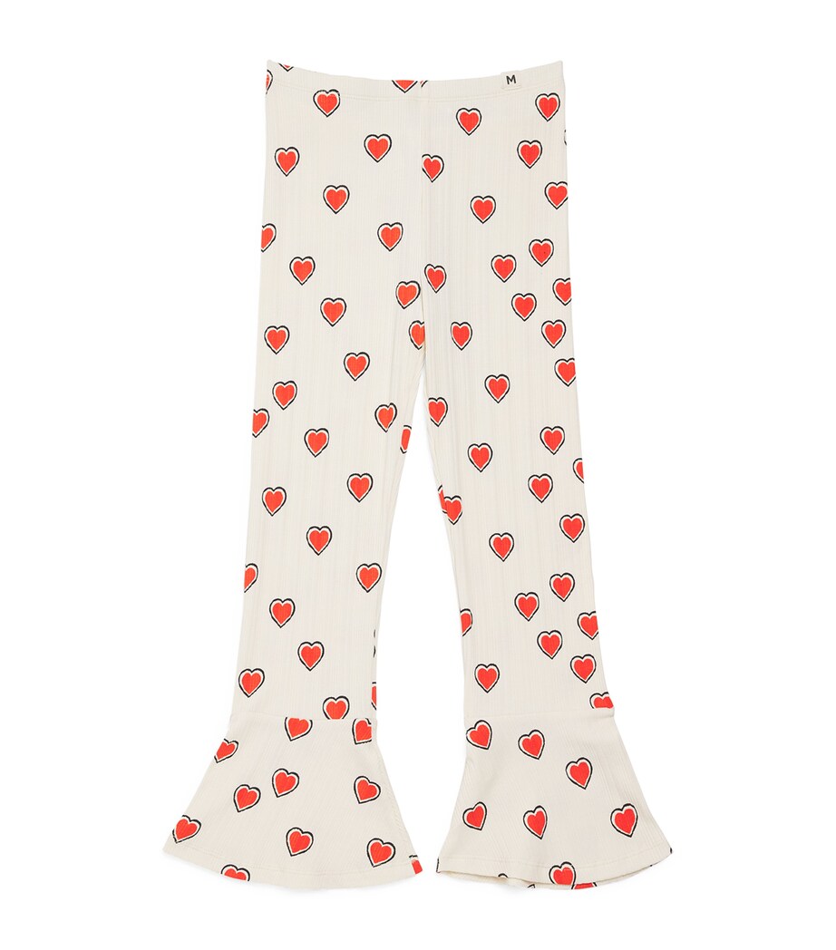 Mini Rodini Stretch-Organic Cotton Heart Flared Trousers (3-11 Years) Offwhite Image 1