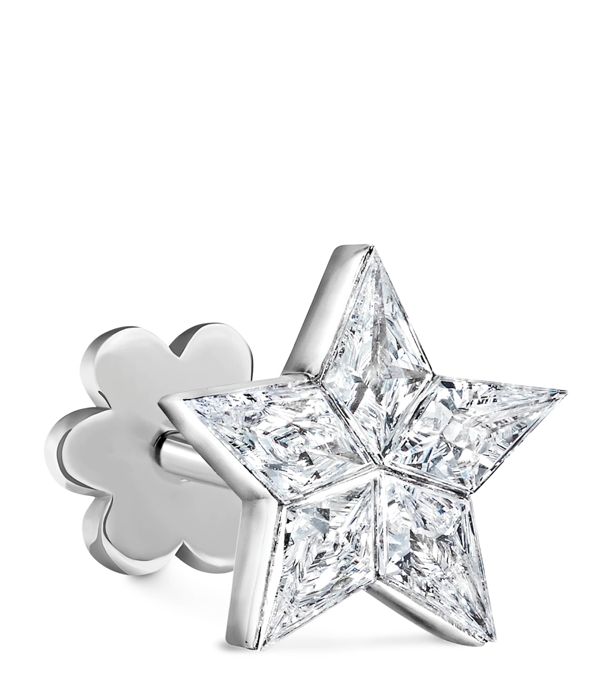 MARIA TASH WHITE GOLD INVISIBLE SET DIAMOND STAR THREADED STUD EARRING 
