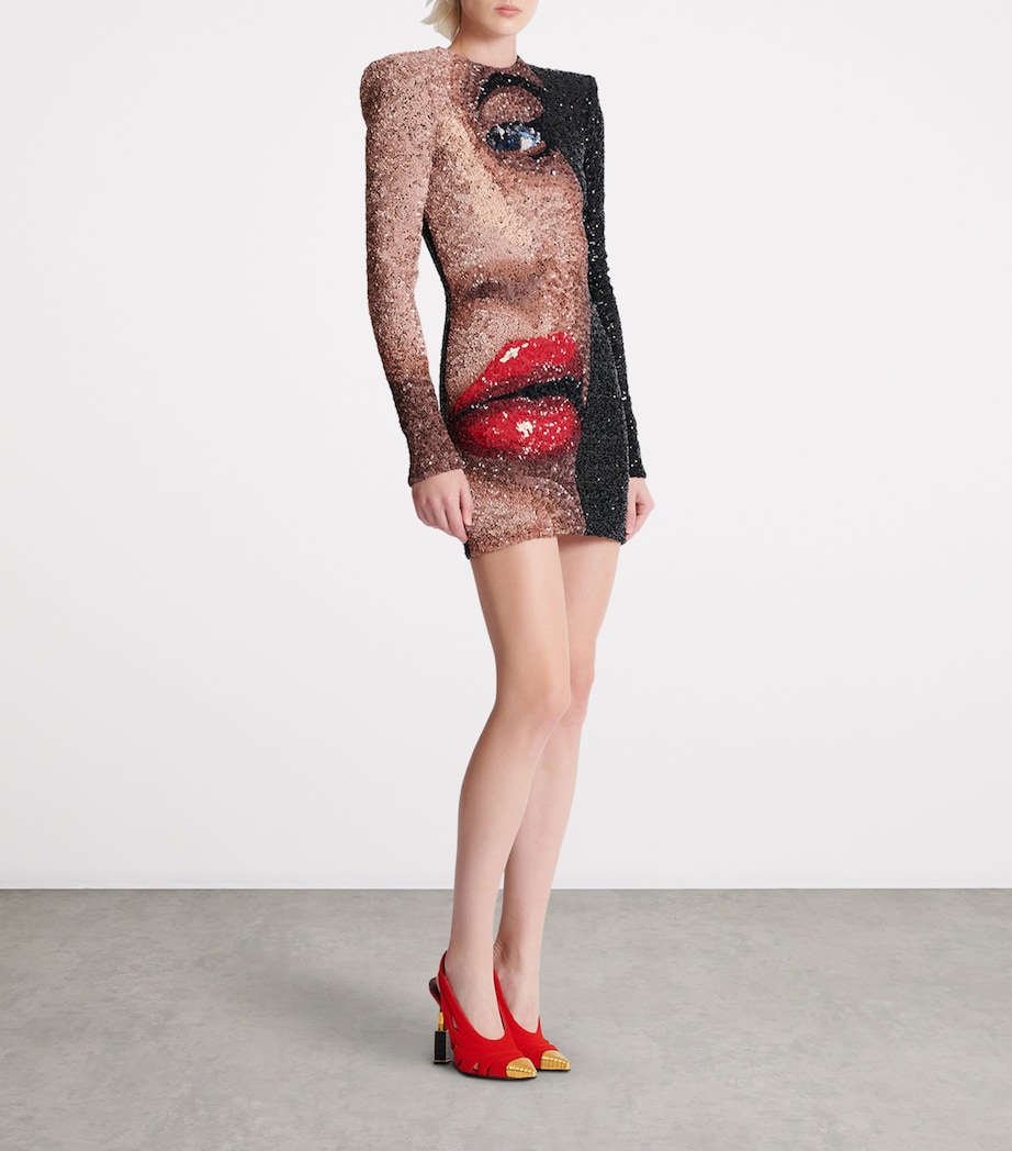 Balmain Womens Embellished Face Mini Dress Enz Black Image 7