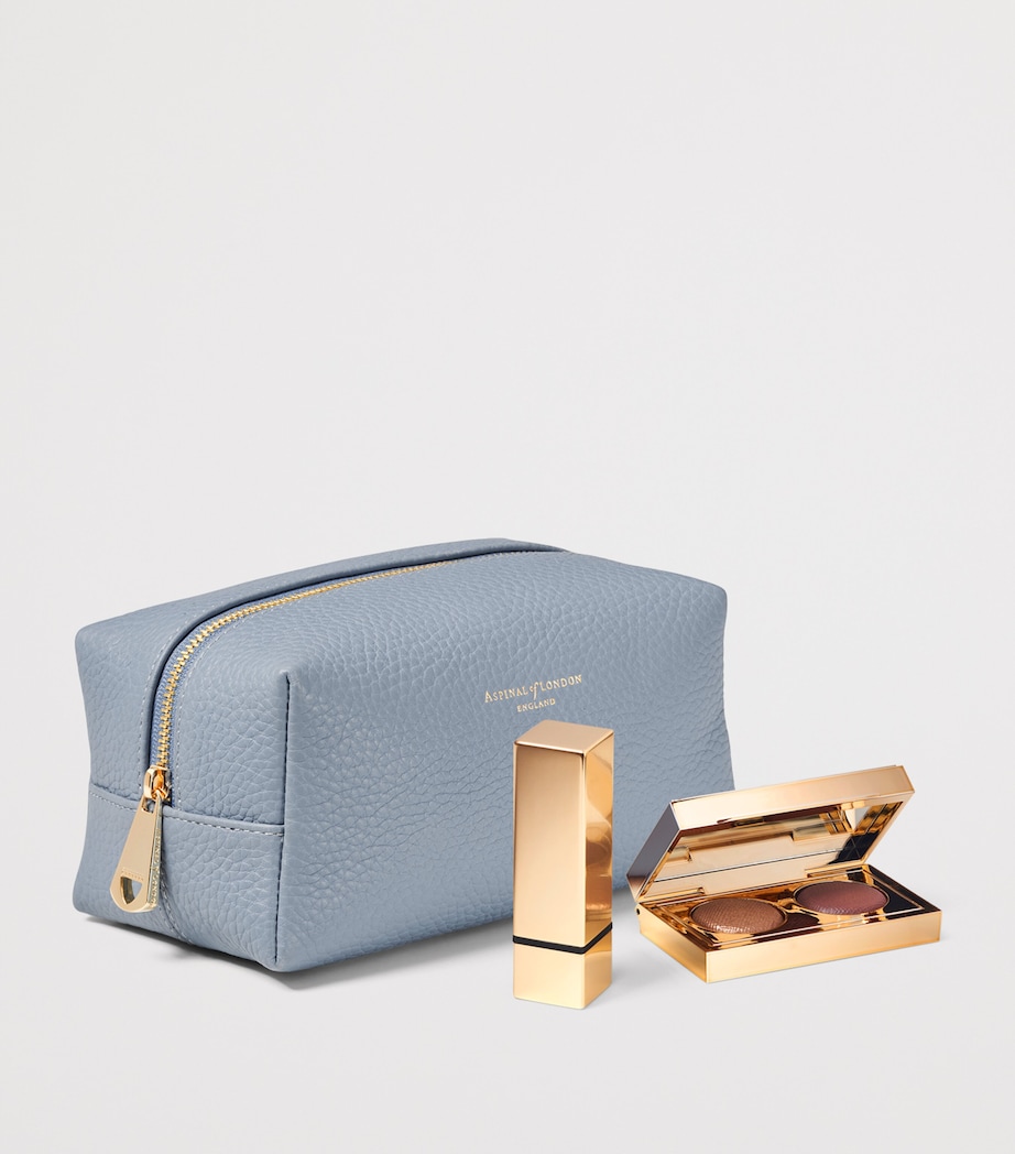 Aspinal Of London Medium Grained Leather Cosmetics Case Skyblue Image 2