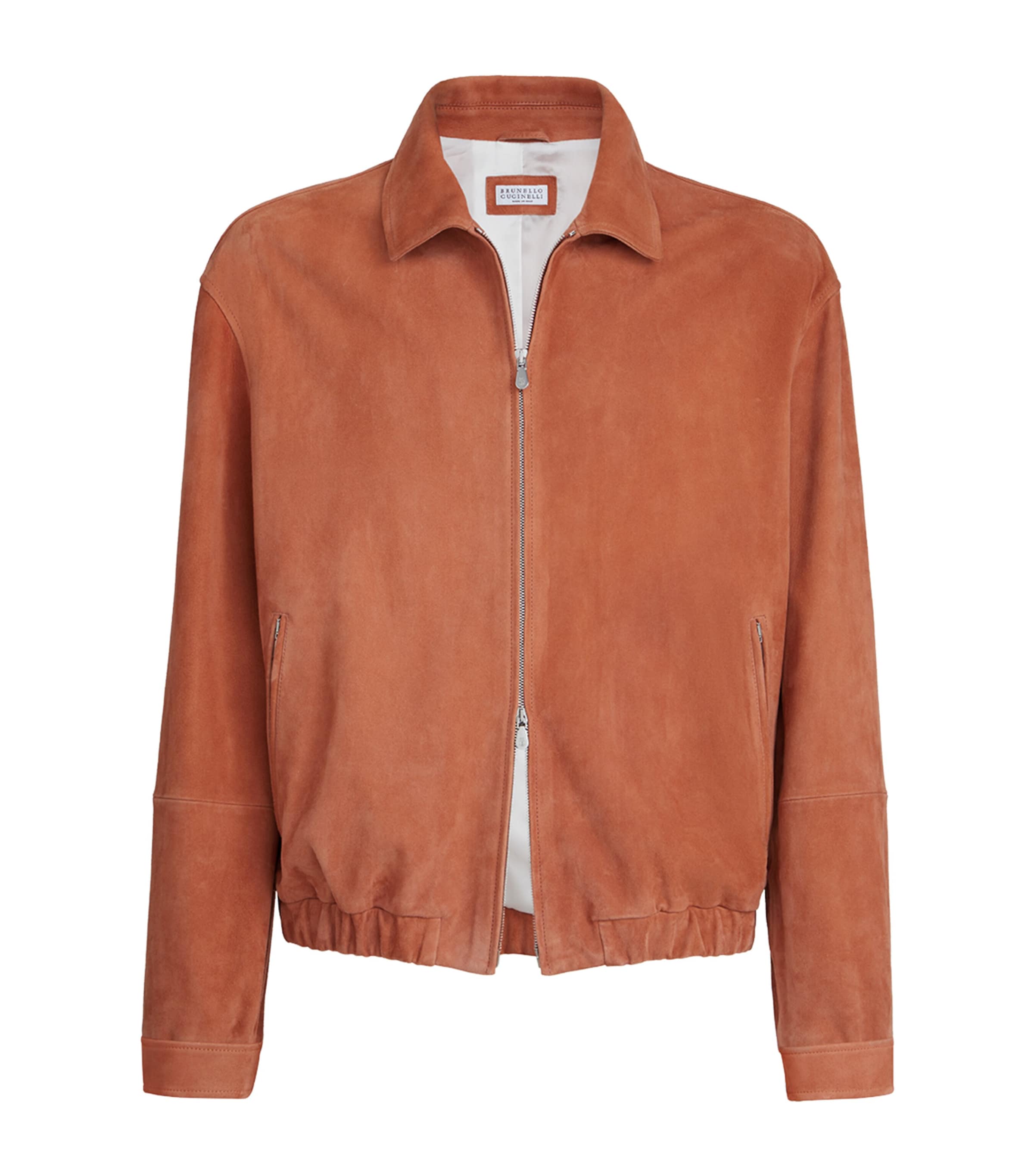 Brunello Cucinelli Orange Suede Zip-Up Jacket | Harrods US