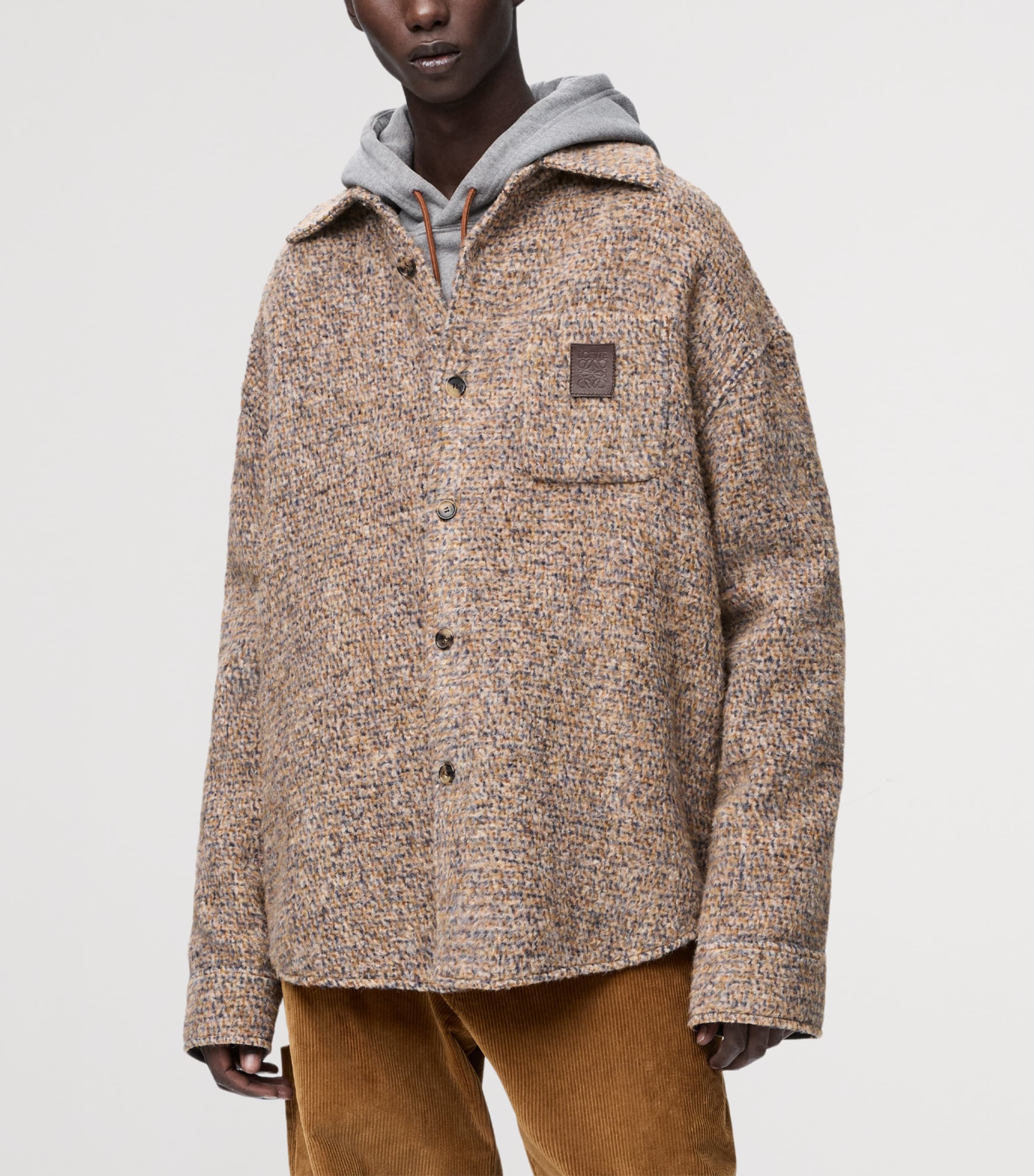 Wool-Blend Micro-Check Overshirt BEIGE/BLUE MELANGE Image 3