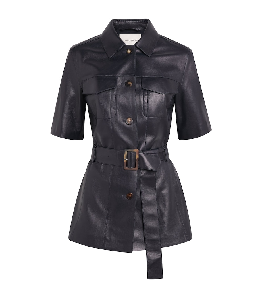Lafayette 148 Womens Leather Belted Jacket Ink Ink Image 1
