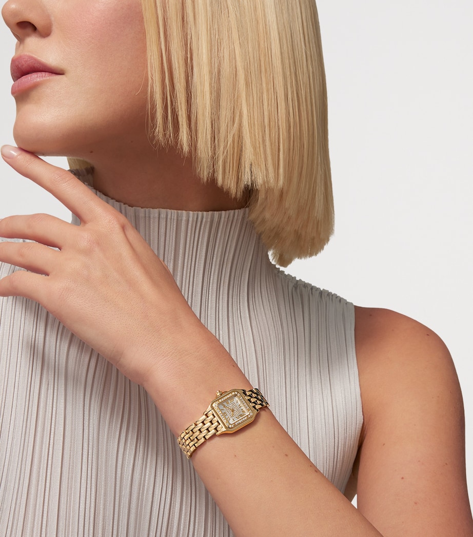 Small Yellow Gold and Diamonds Panthère de Cartier Watch 23mm SILVERED Image 9