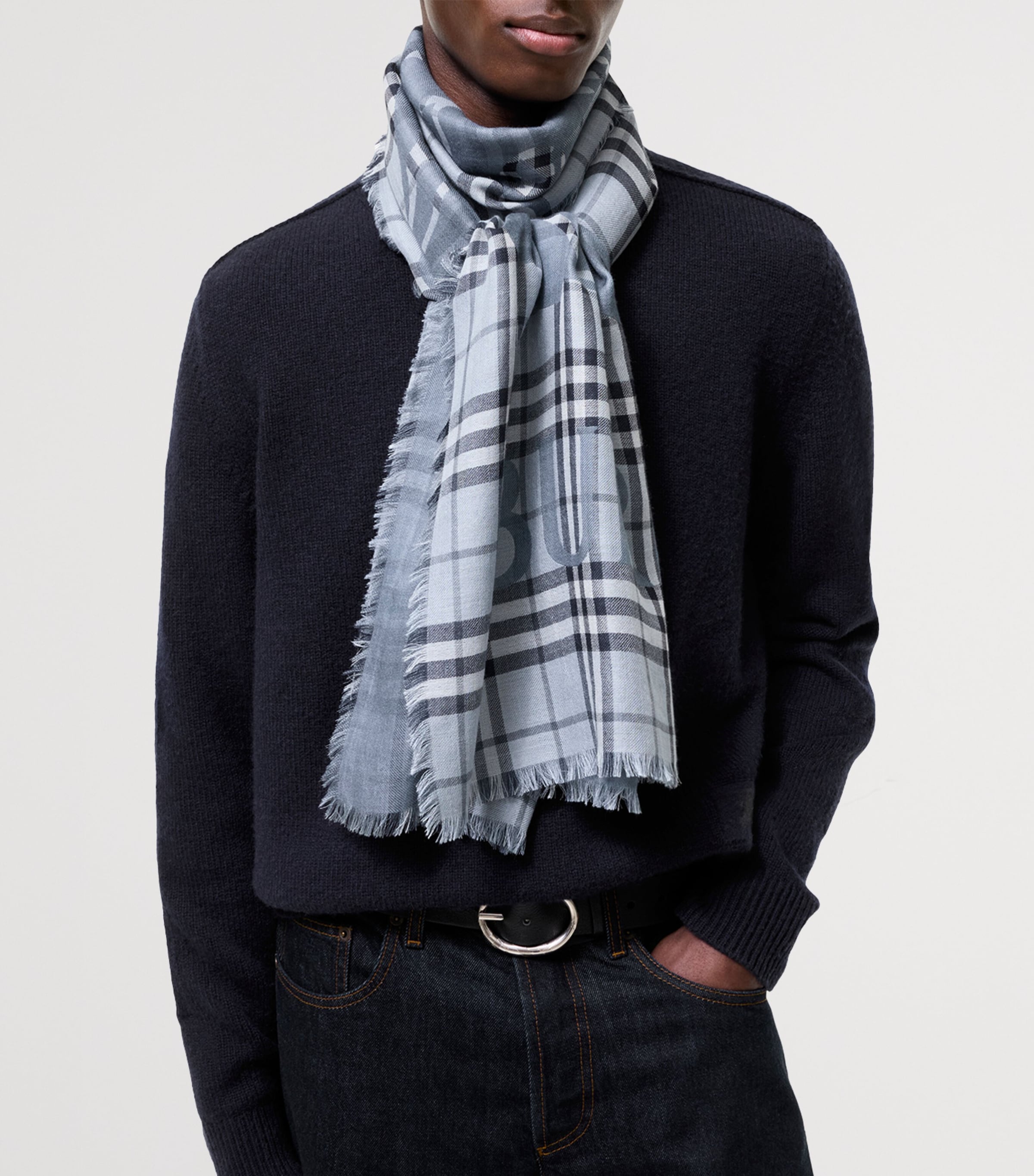 Burberry Wool-Silk Knight Check Scarf Bank Blue Image 5