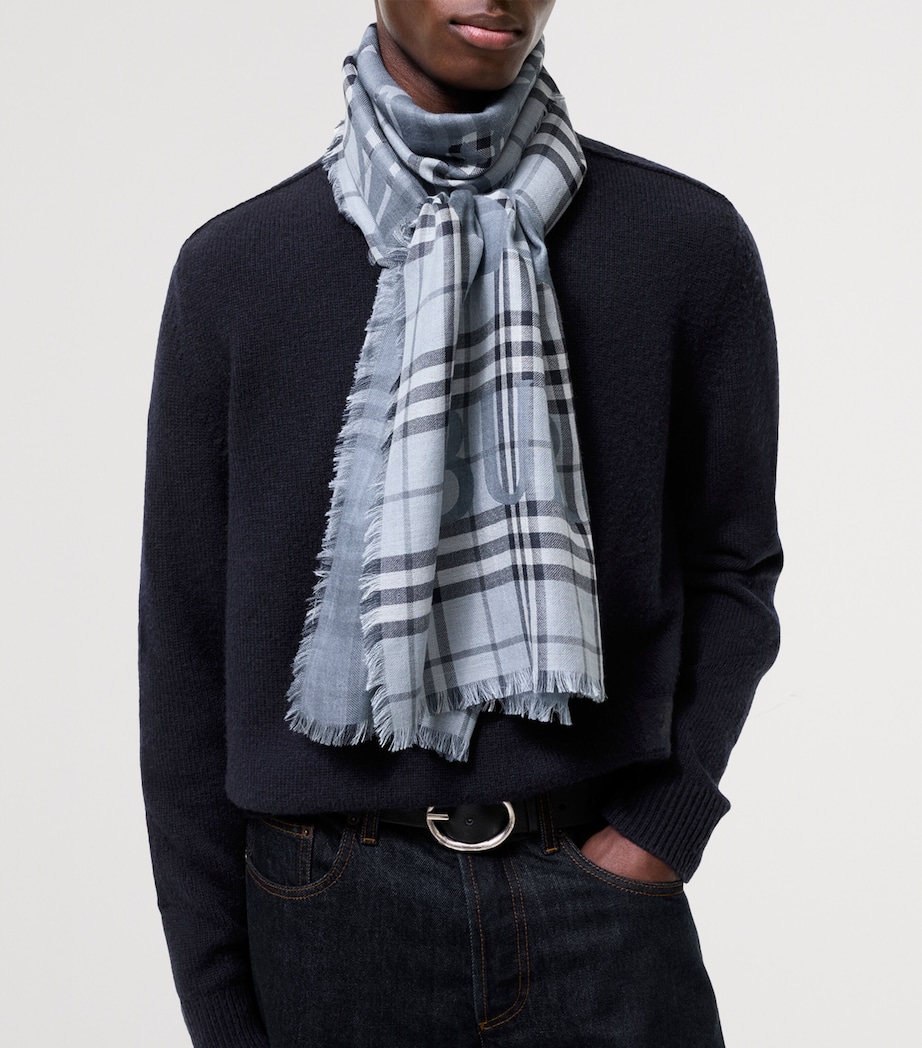 Burberry Wool-Silk Knight Check Scarf Bank Blue Image 5