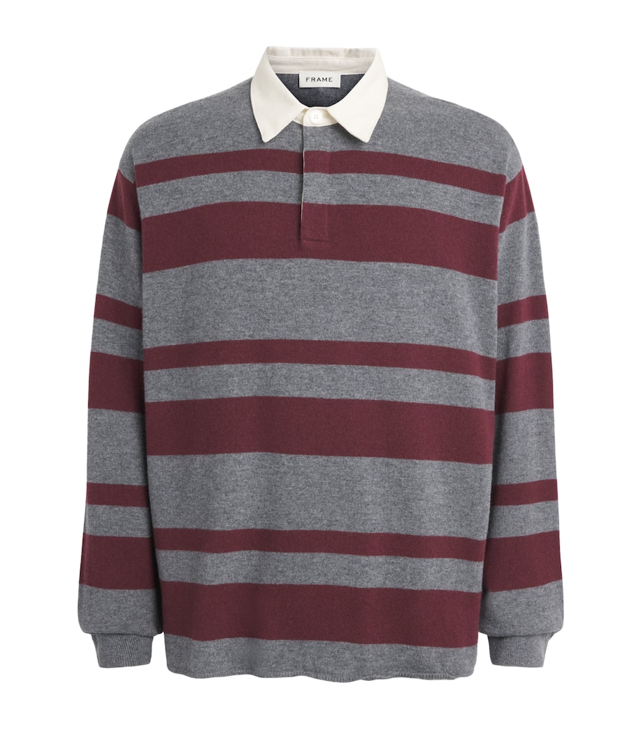 FRAME Mens Merino Wool-Cashmere Stripe Rugby Polo Shirt Gbst Grey/brgnd Strp Image 1