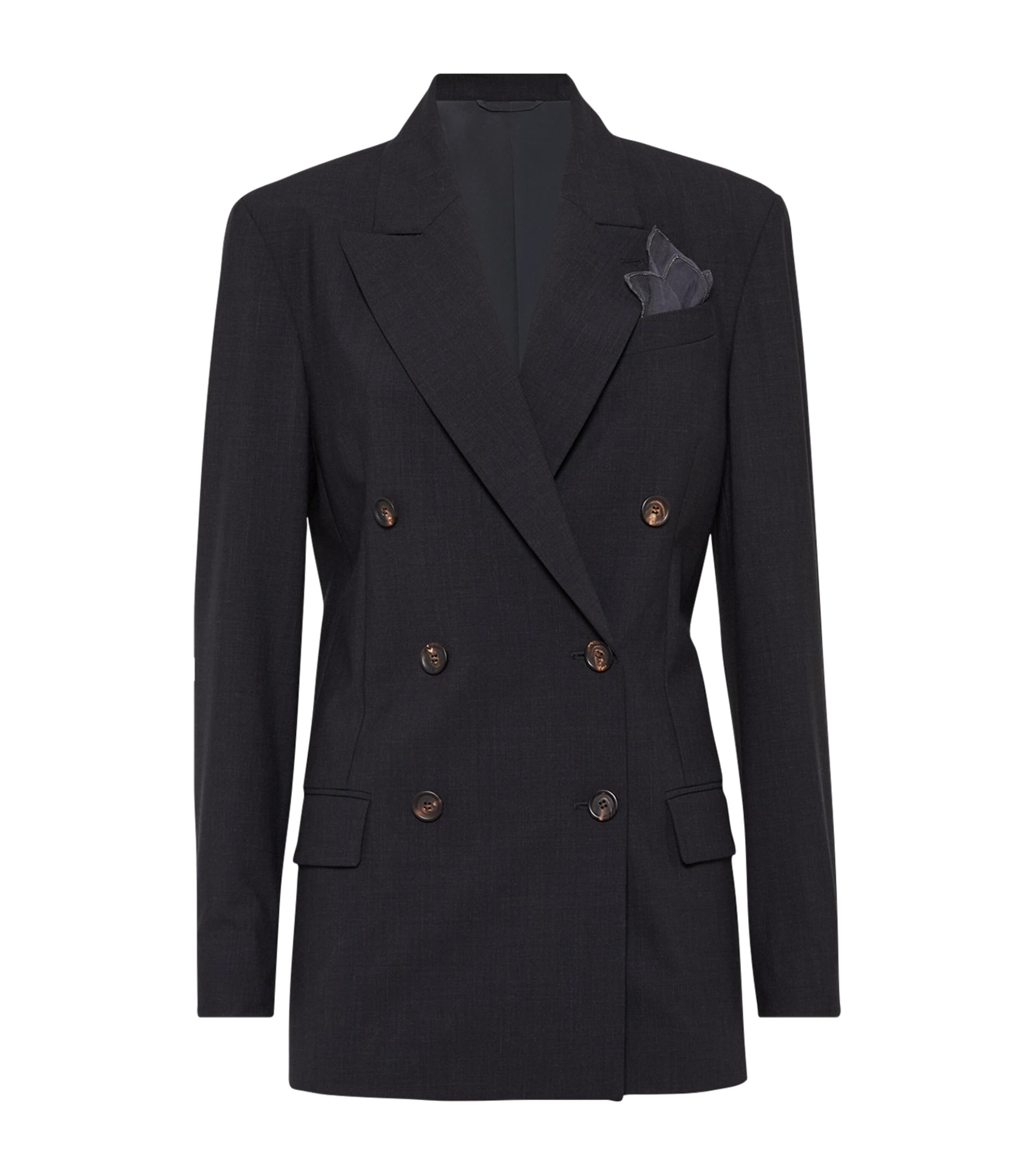 Brunello Cucinelli Virgin Wool-blend Double-breasted Blazer In Black