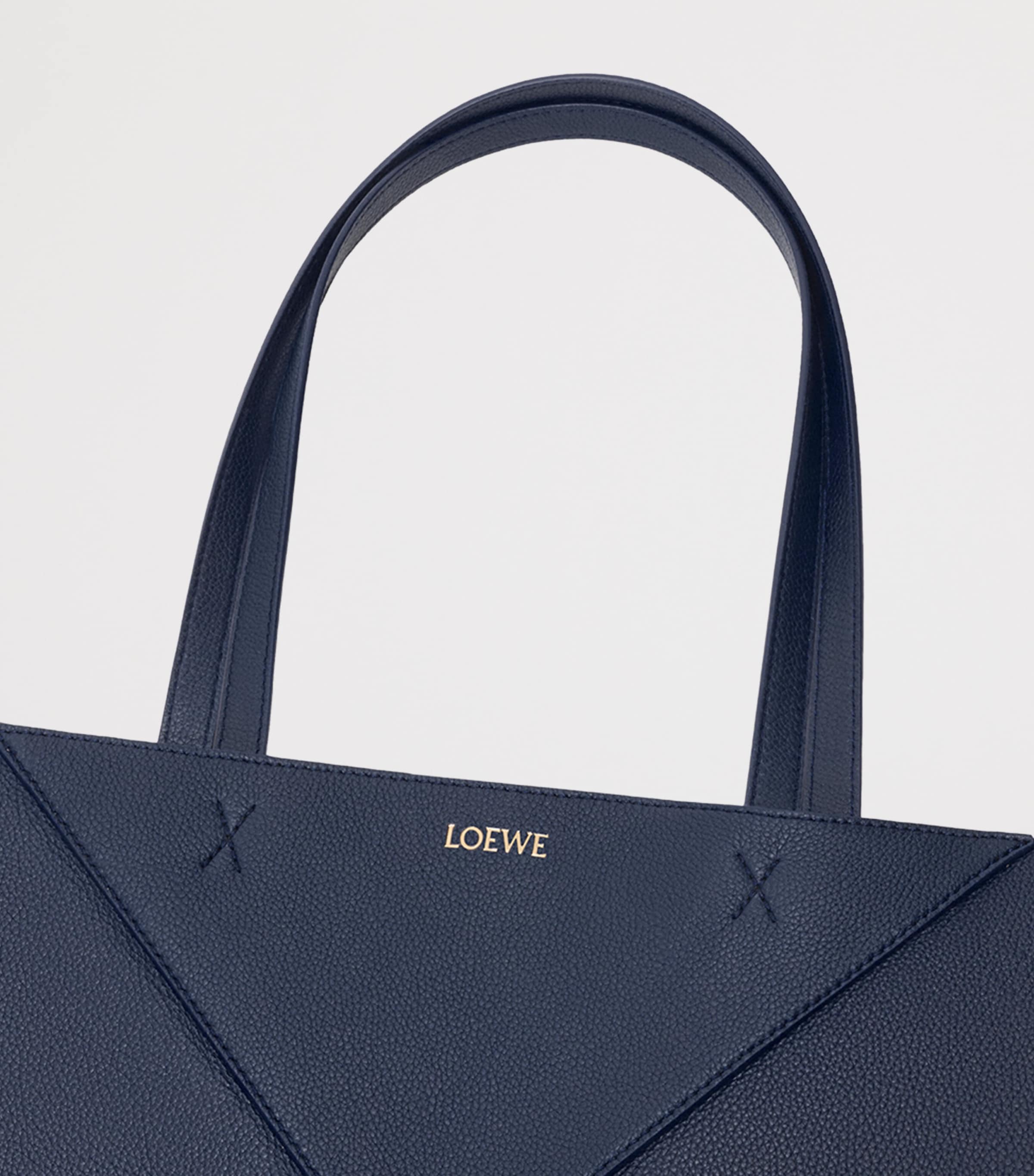 LOEWE Navy Medium Leather Puzzle Fold Tote Bag | Harrods US