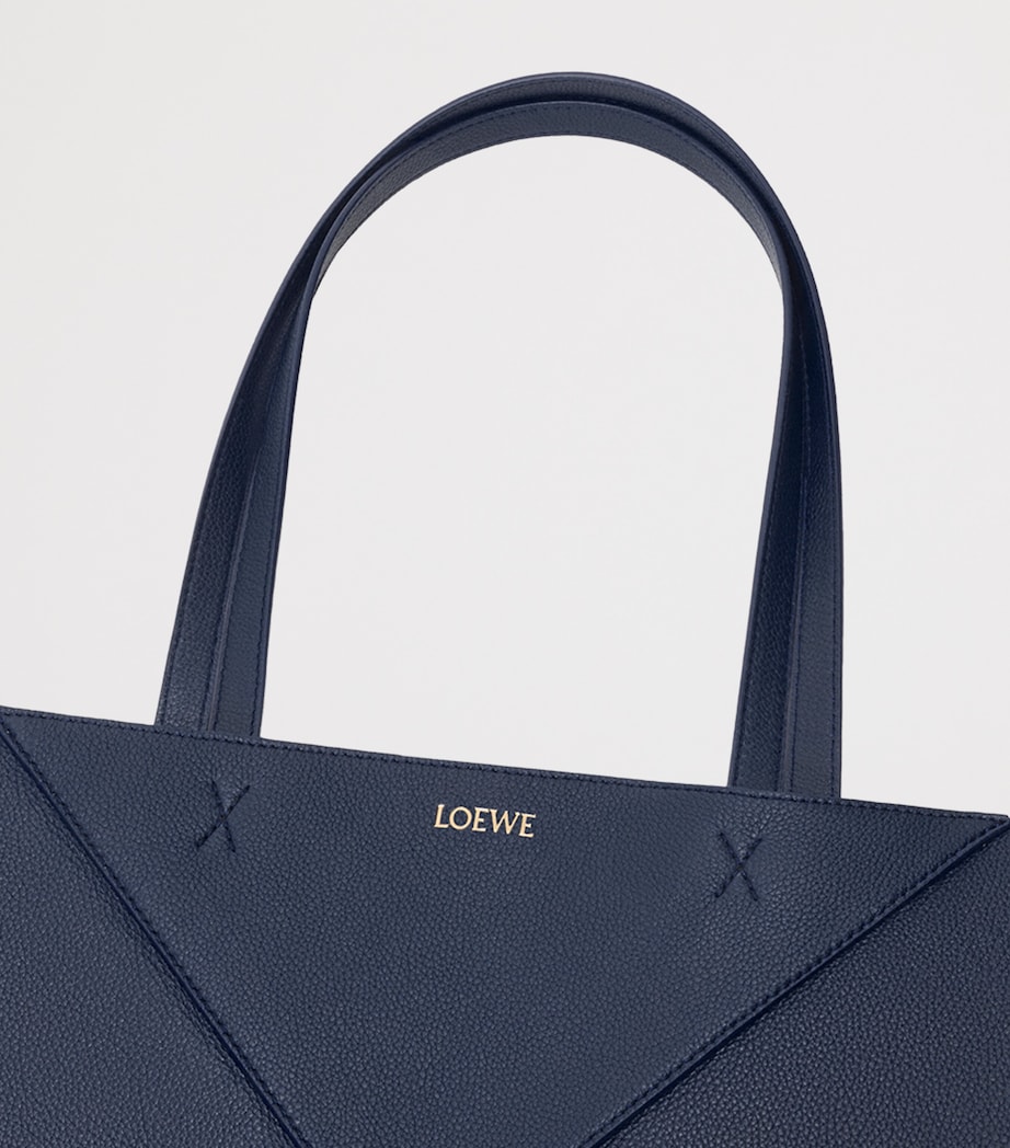 LOEWE Womens Medium Leather Puzzle Fold Tote Bag Deep Navy Image 5