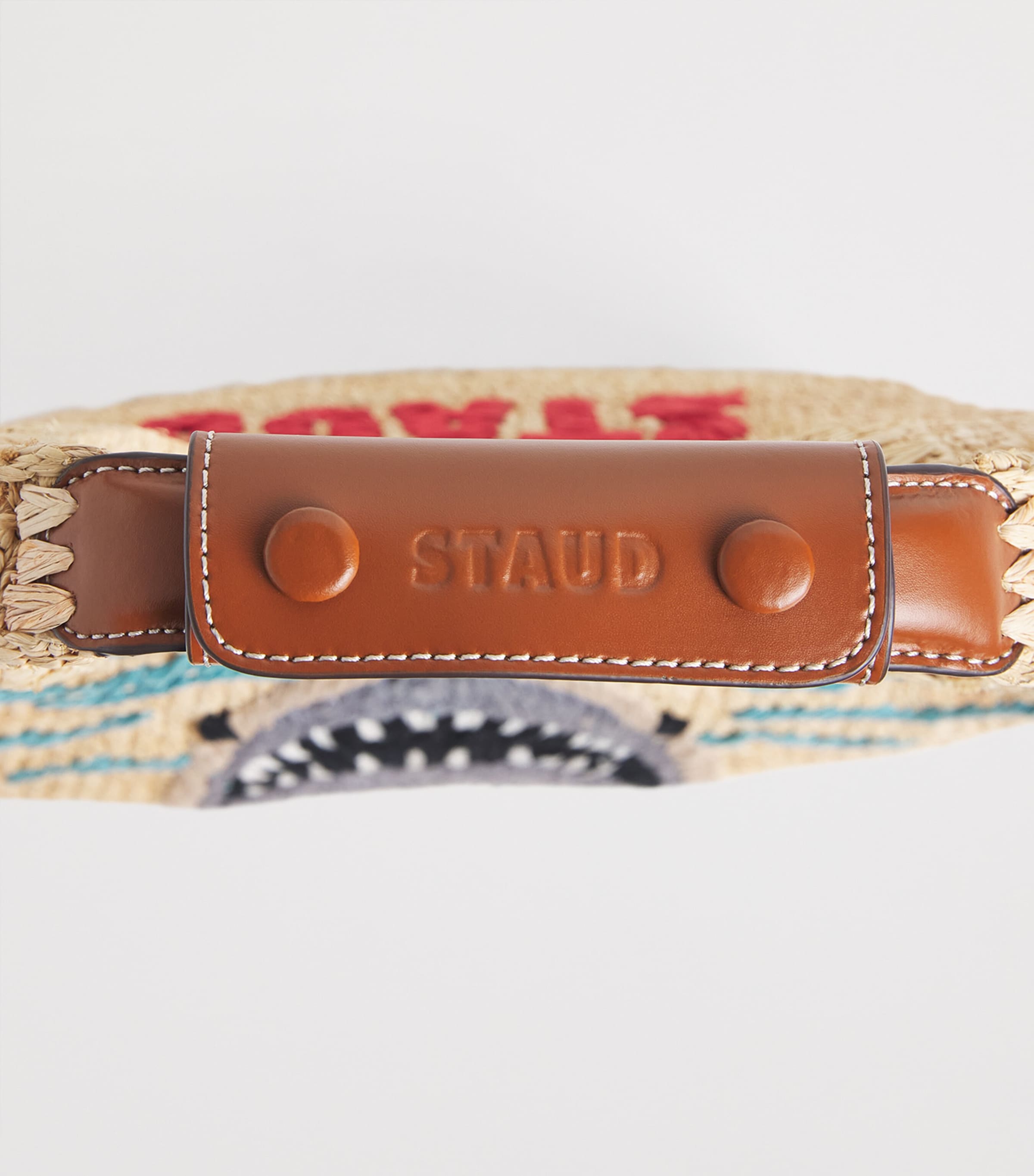 STAUD Raffia Woven Shark Moon Shoulder Bag Grwt Great White Image 6