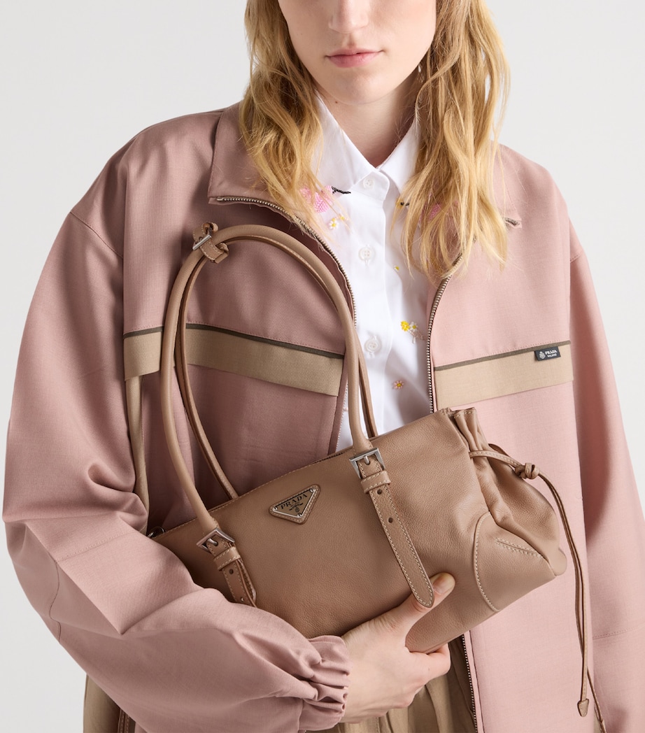 Prada Medium Leather Bonnie Top-Handle Bag Powder Image 8