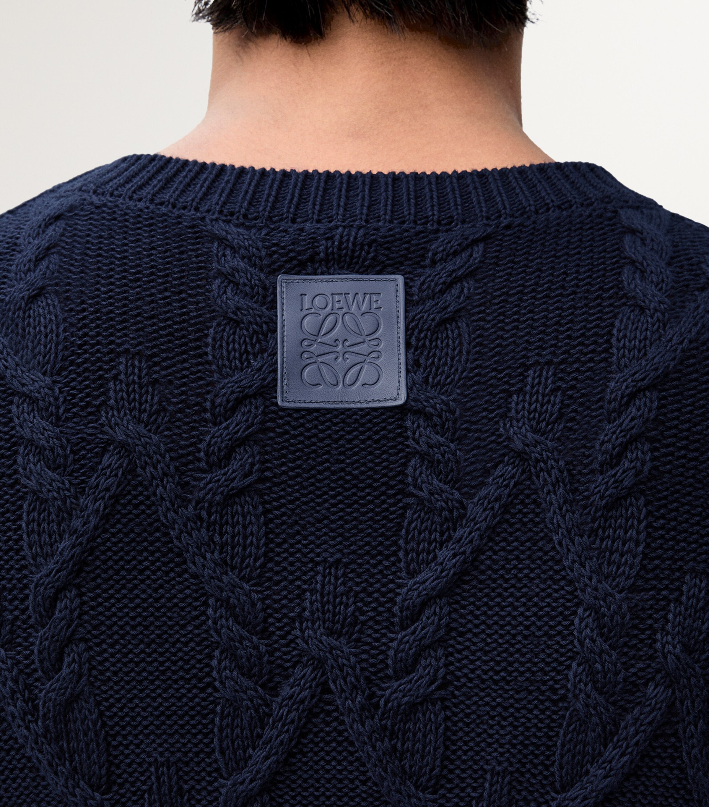 Cotton-Blend Cable-Knit Sweater NAVY BLUE Image 6