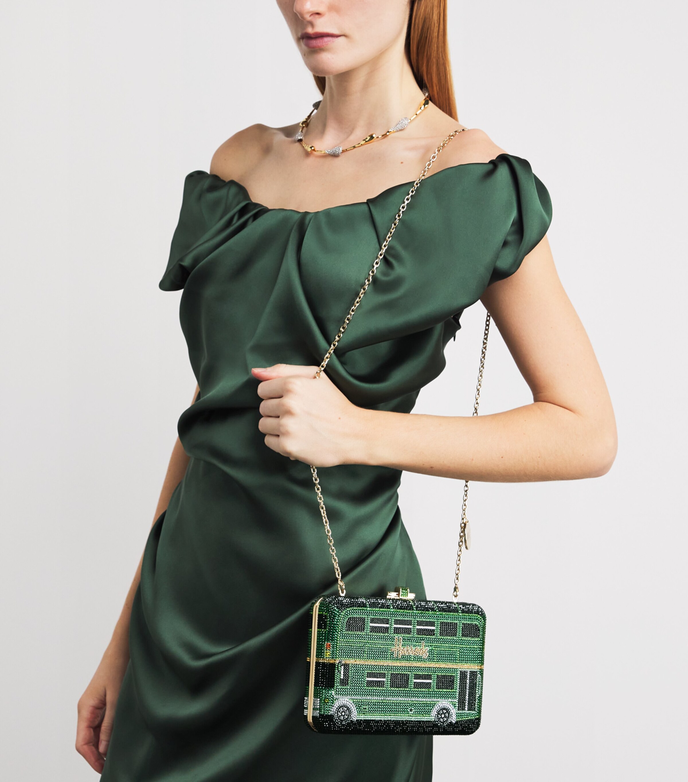 x Harrods EXCLUSIVE Slim Slide Clutch Bag CHAMPAGNE LEAF MULTI Image 5