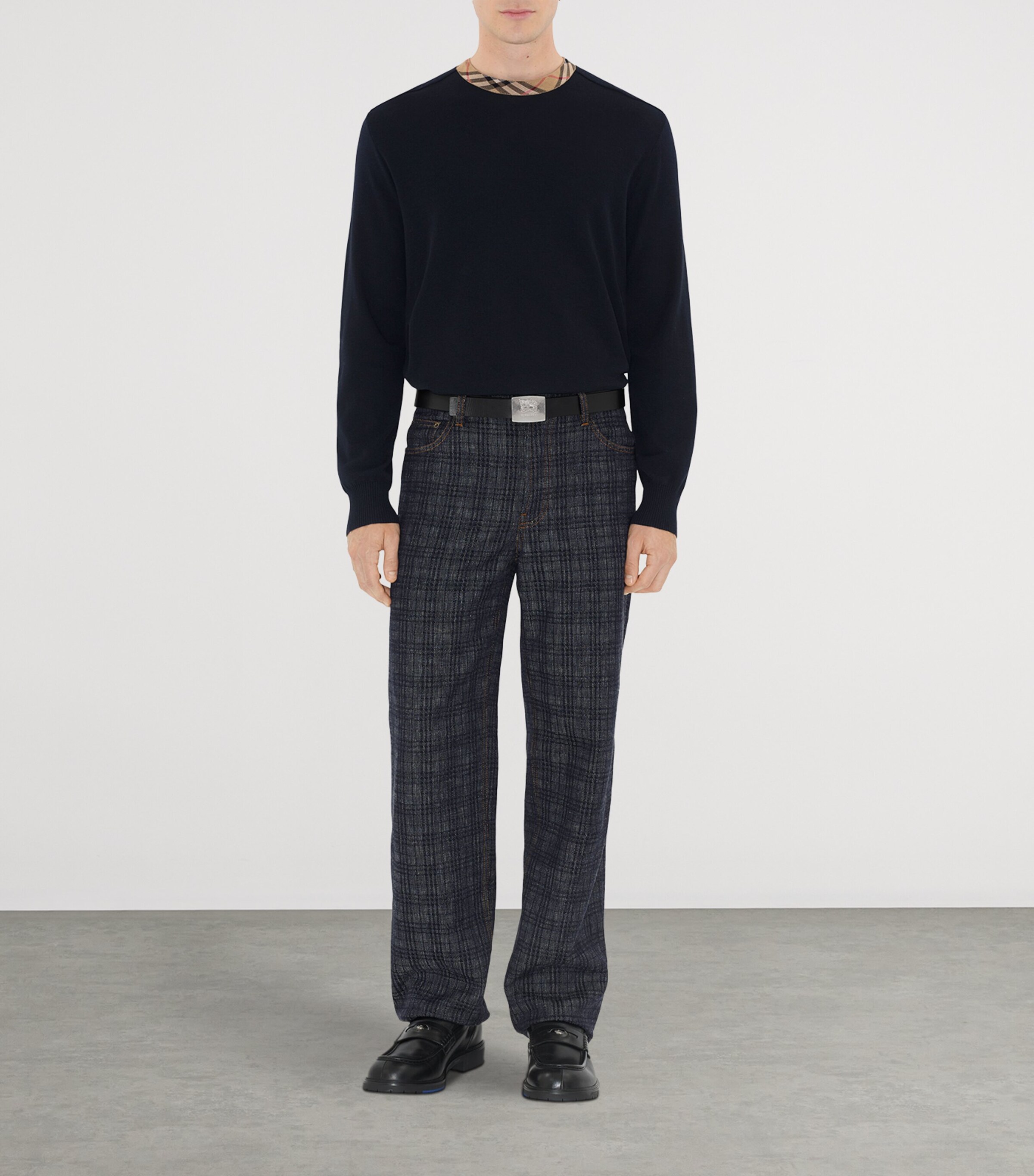 Wool Check-Trim Sweater BLACK Image 2
