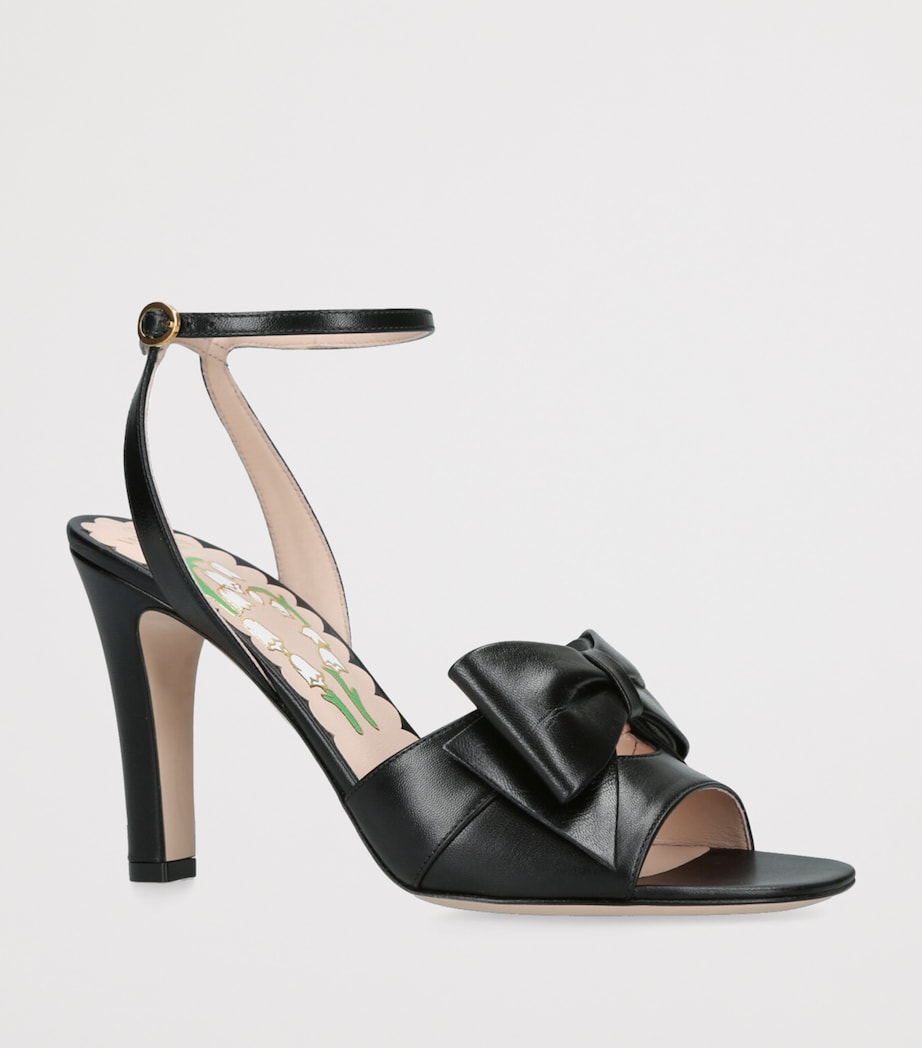 Leather Bow-Detail Bowow Heeled Sandals 95 BLACK Image 3