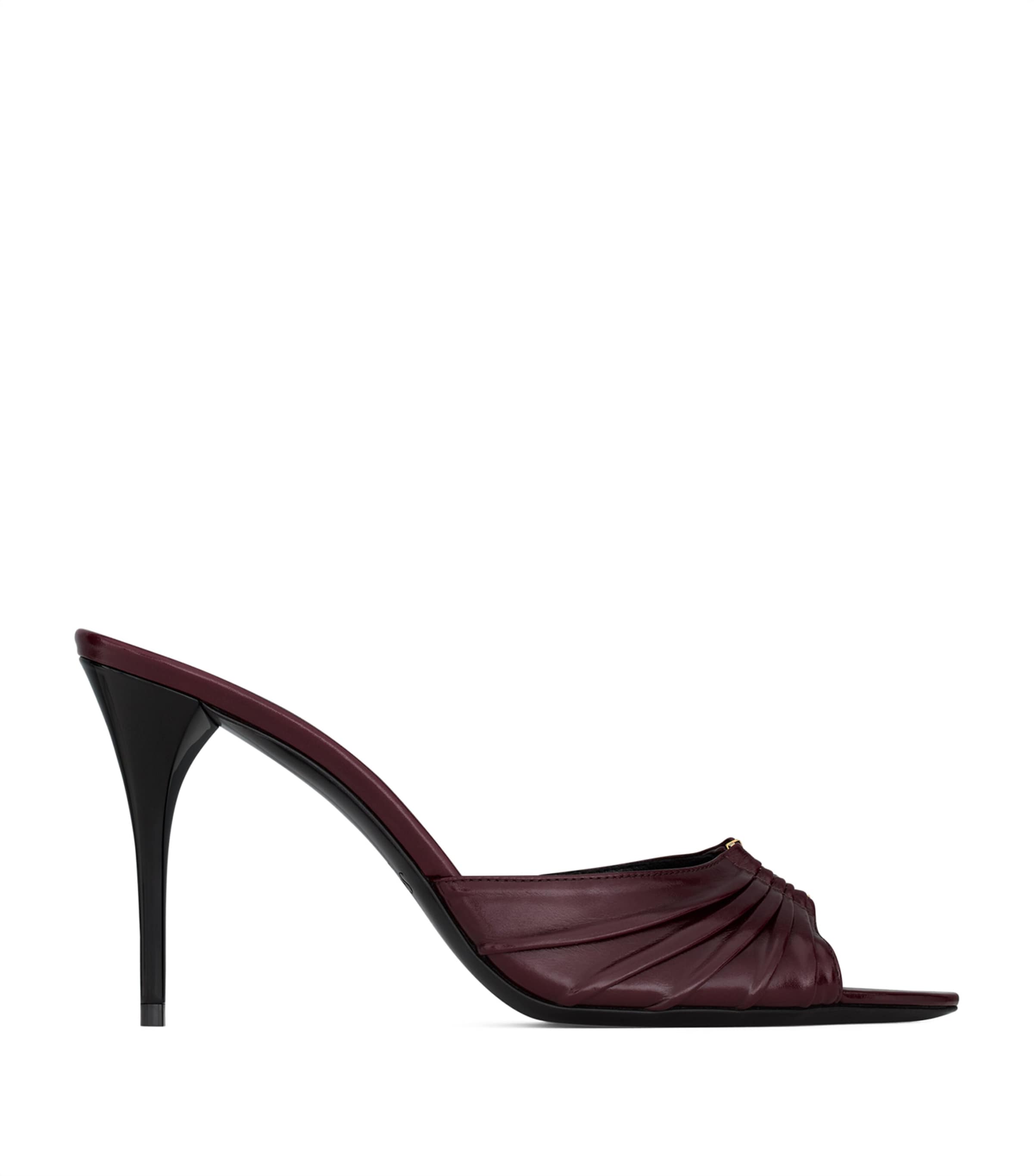 Saint Laurent Babylone Embellished Gathered Glossed-leather Mules In Pink