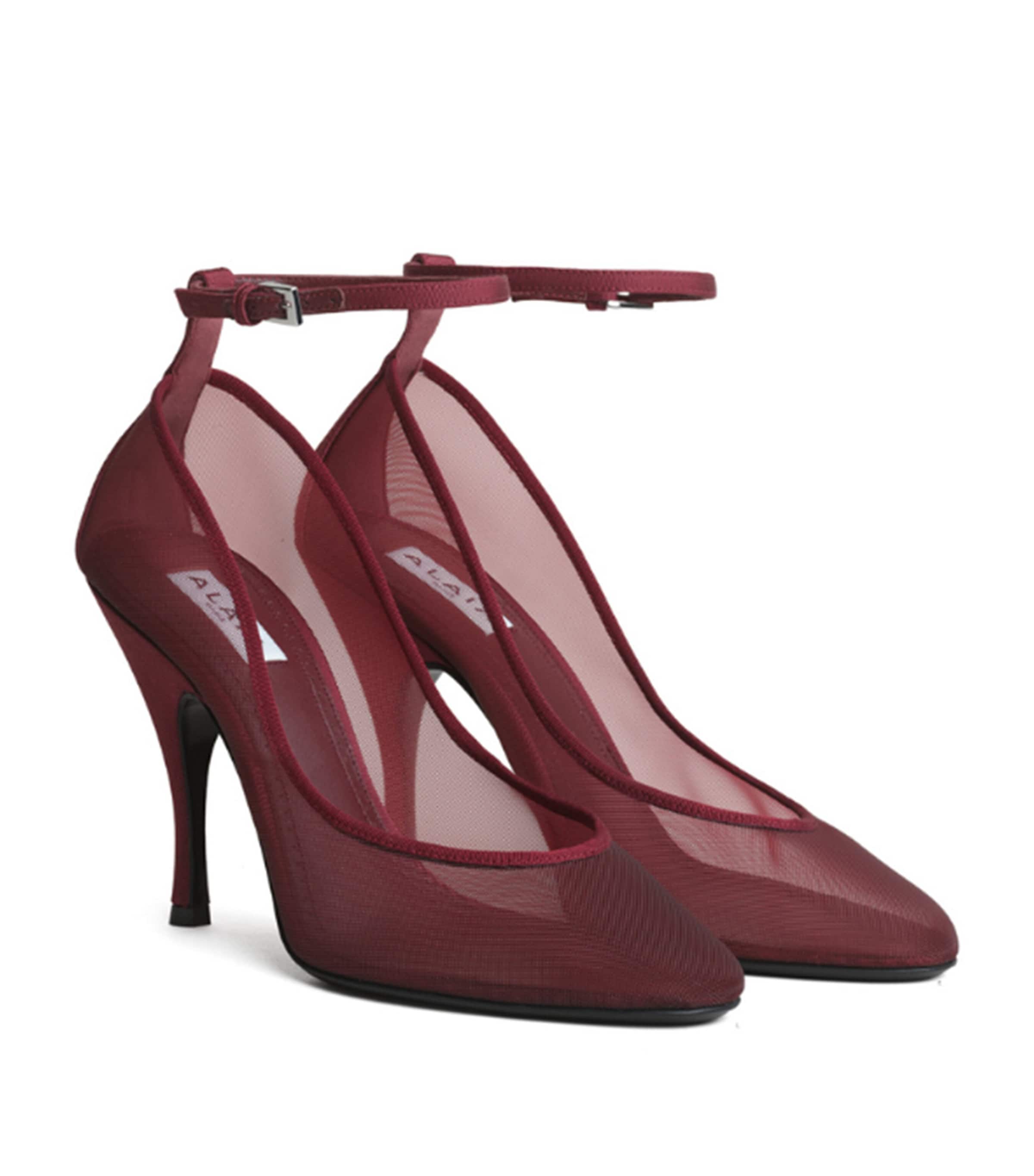 Alaïa Mesh Ankle-Strap Pumps 100 Bordeaux Image 2