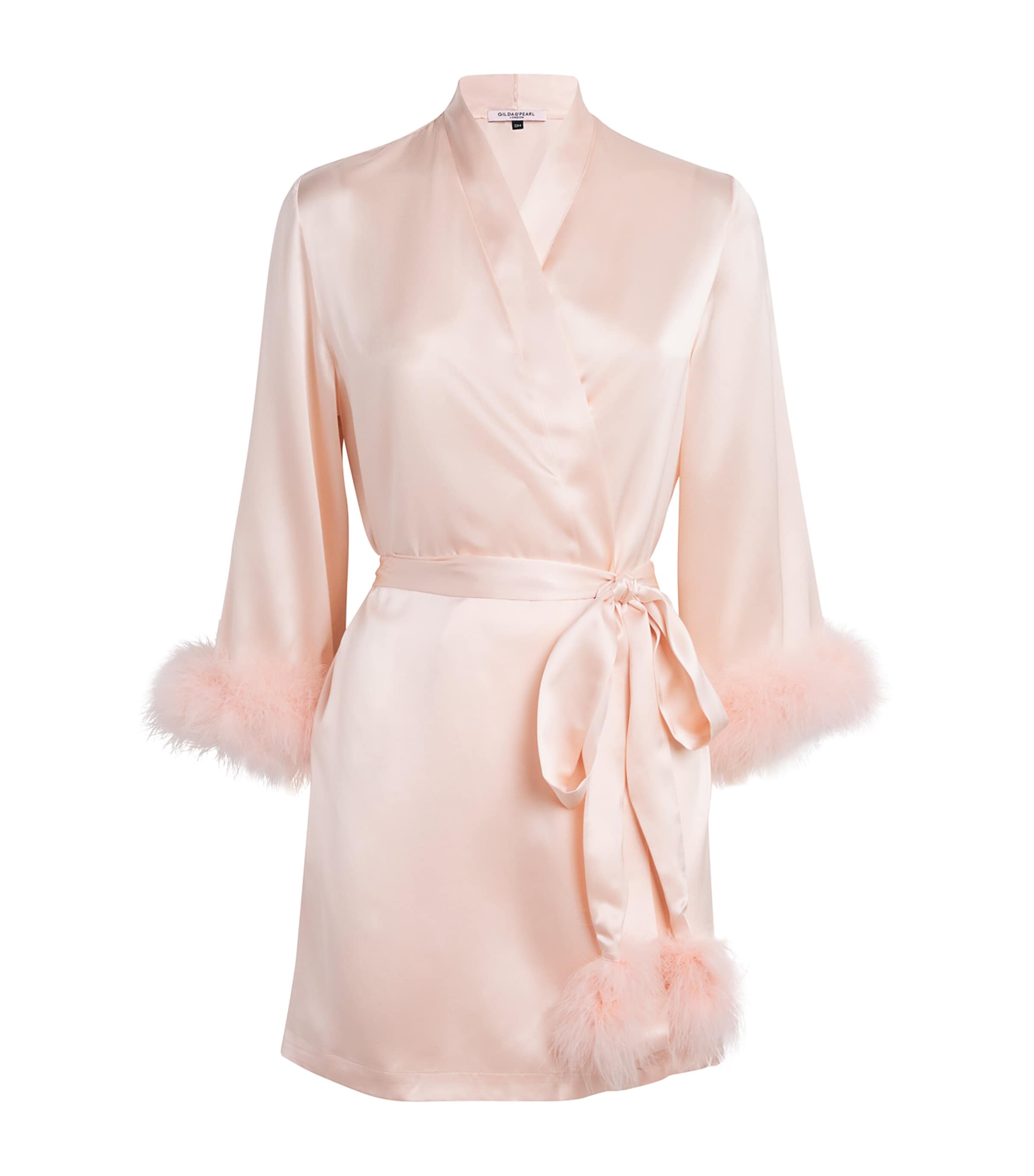 Gilda & Pearl Silk Feather-trim Taylor Robe In Pink
