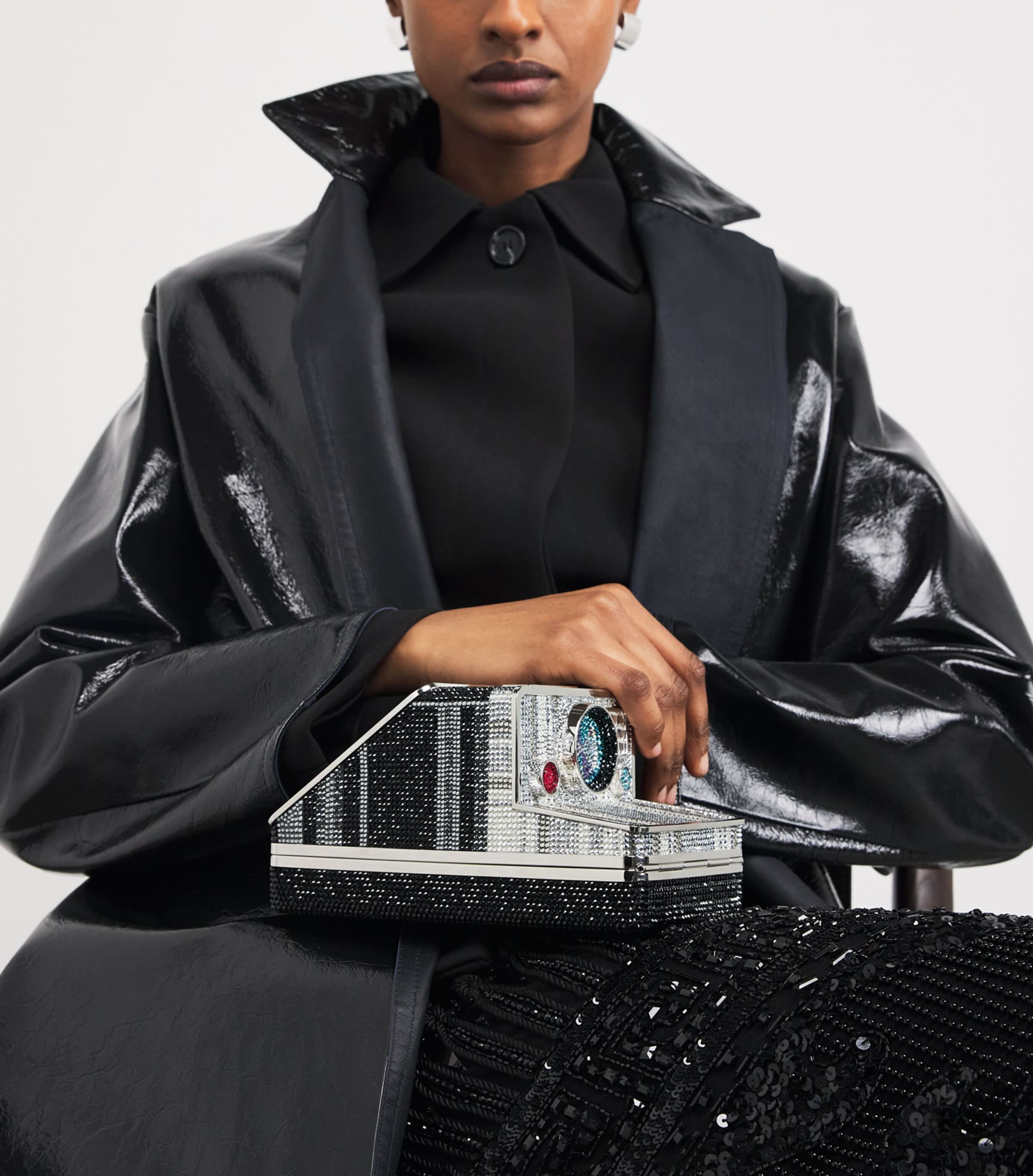 Crystal-Embellished Image Clutch Bag SJTMT SILVER JET MLT Image 2