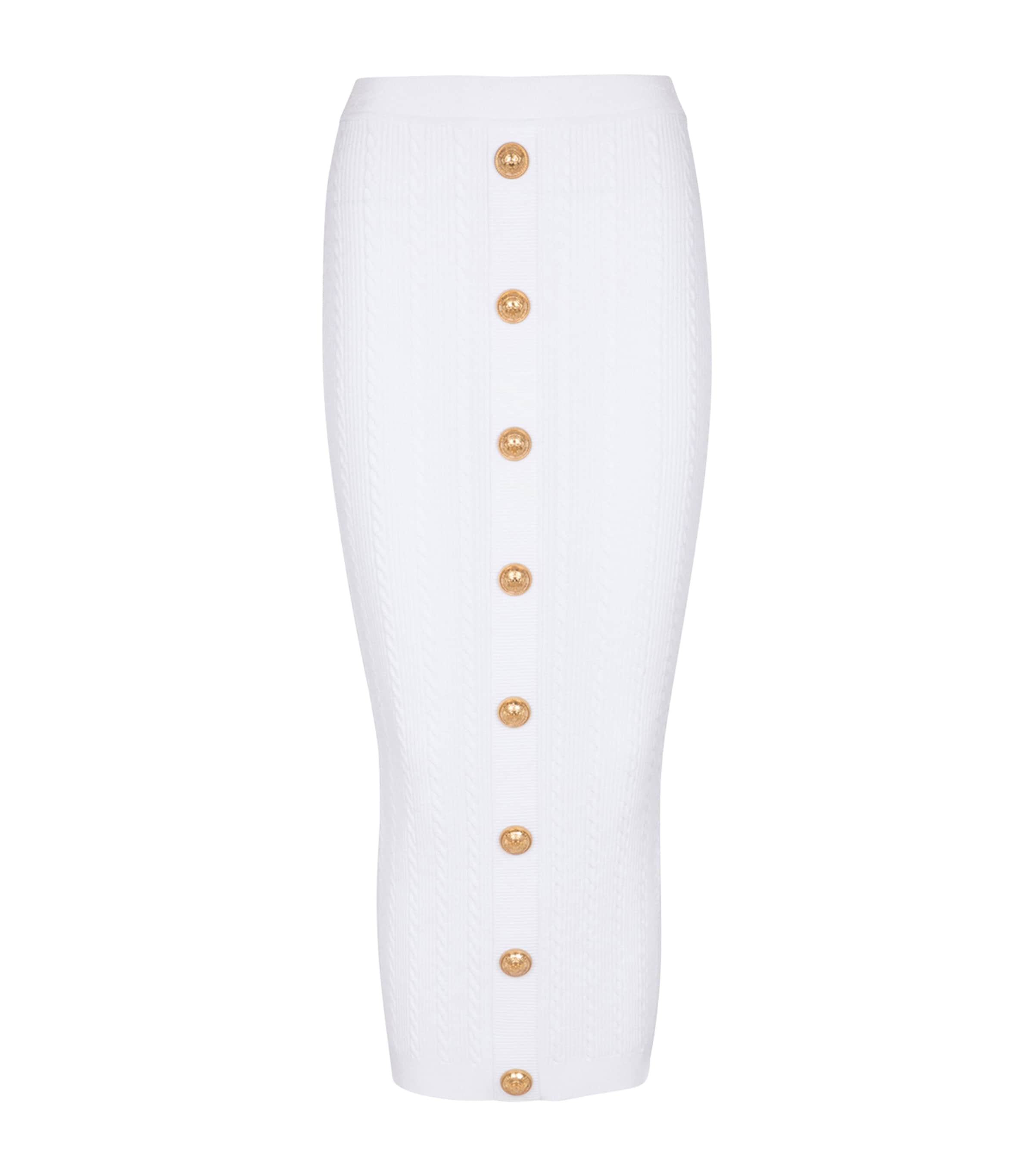 BALMAIN CABLE-KNIT MIDI SKIRT