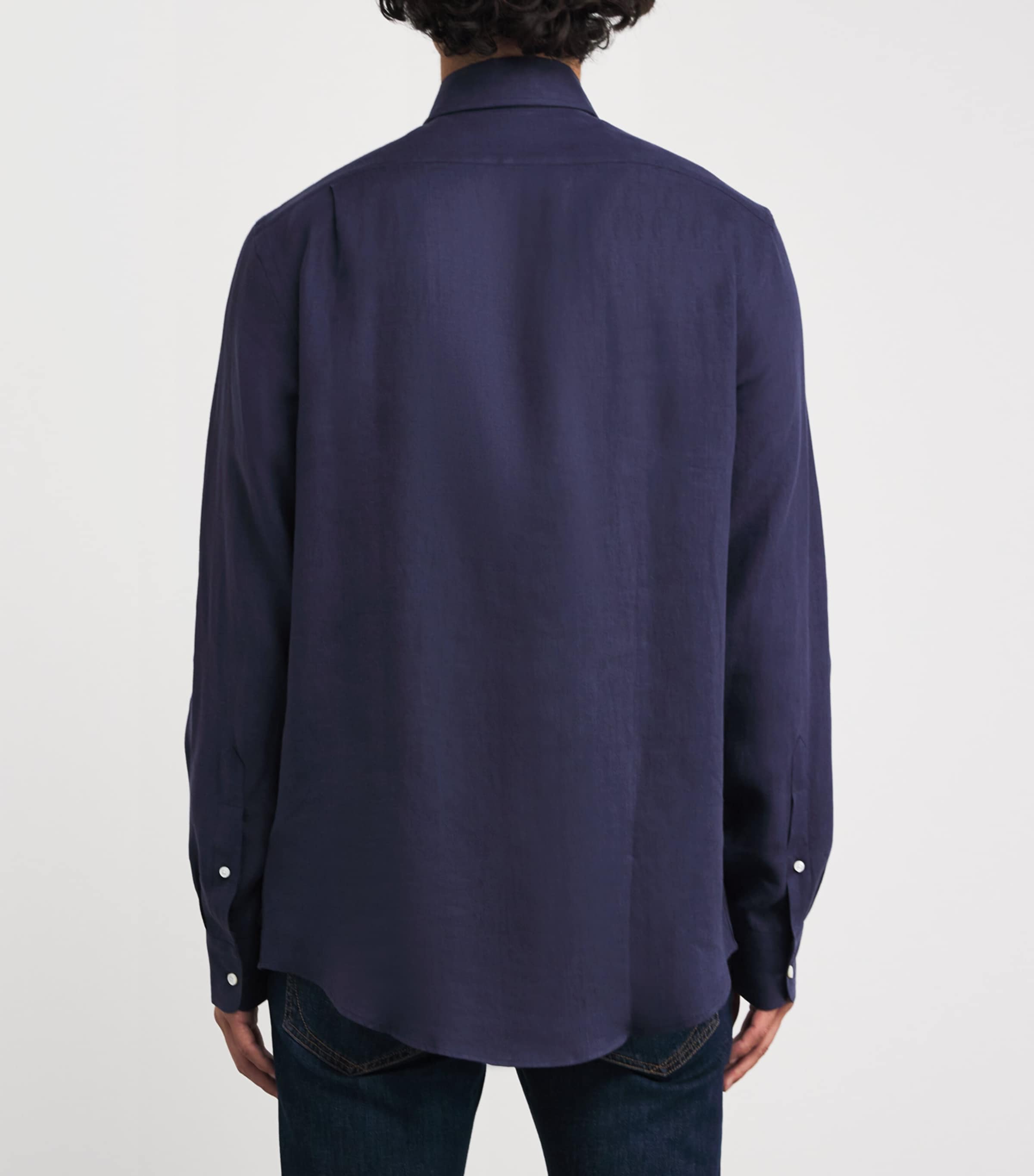 Ralph Lauren Purple Label Mens Linen Shirt Classic Navy Image 4