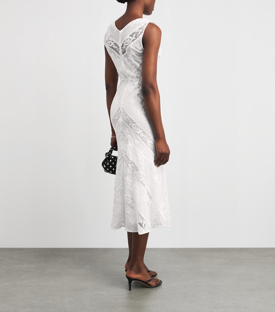 Self-Portrait Womens Ramie Embroidered Midi Dress White Image 4