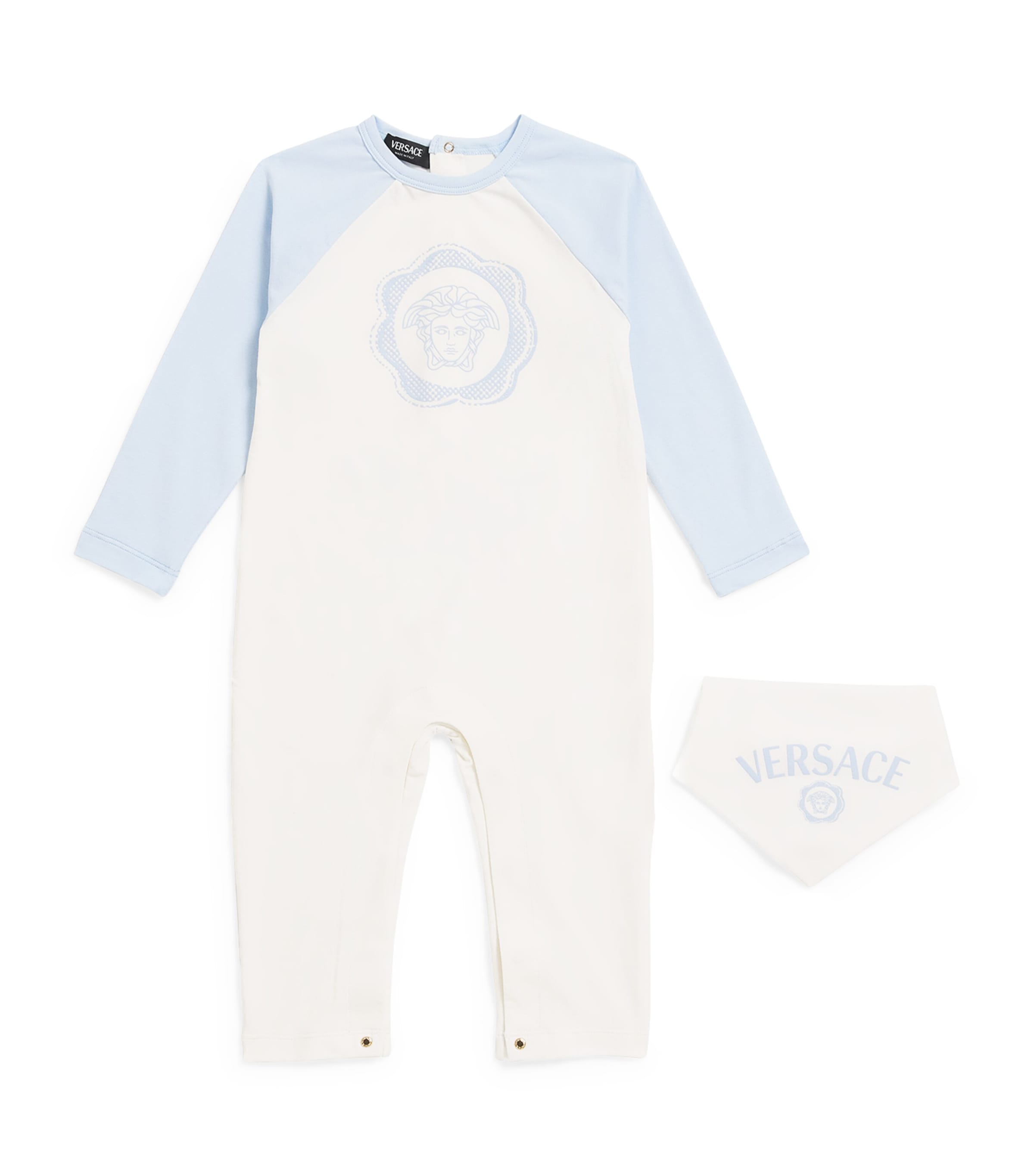 Versace Cotton Logo All-in-one And Bandana Gift Set In Blue