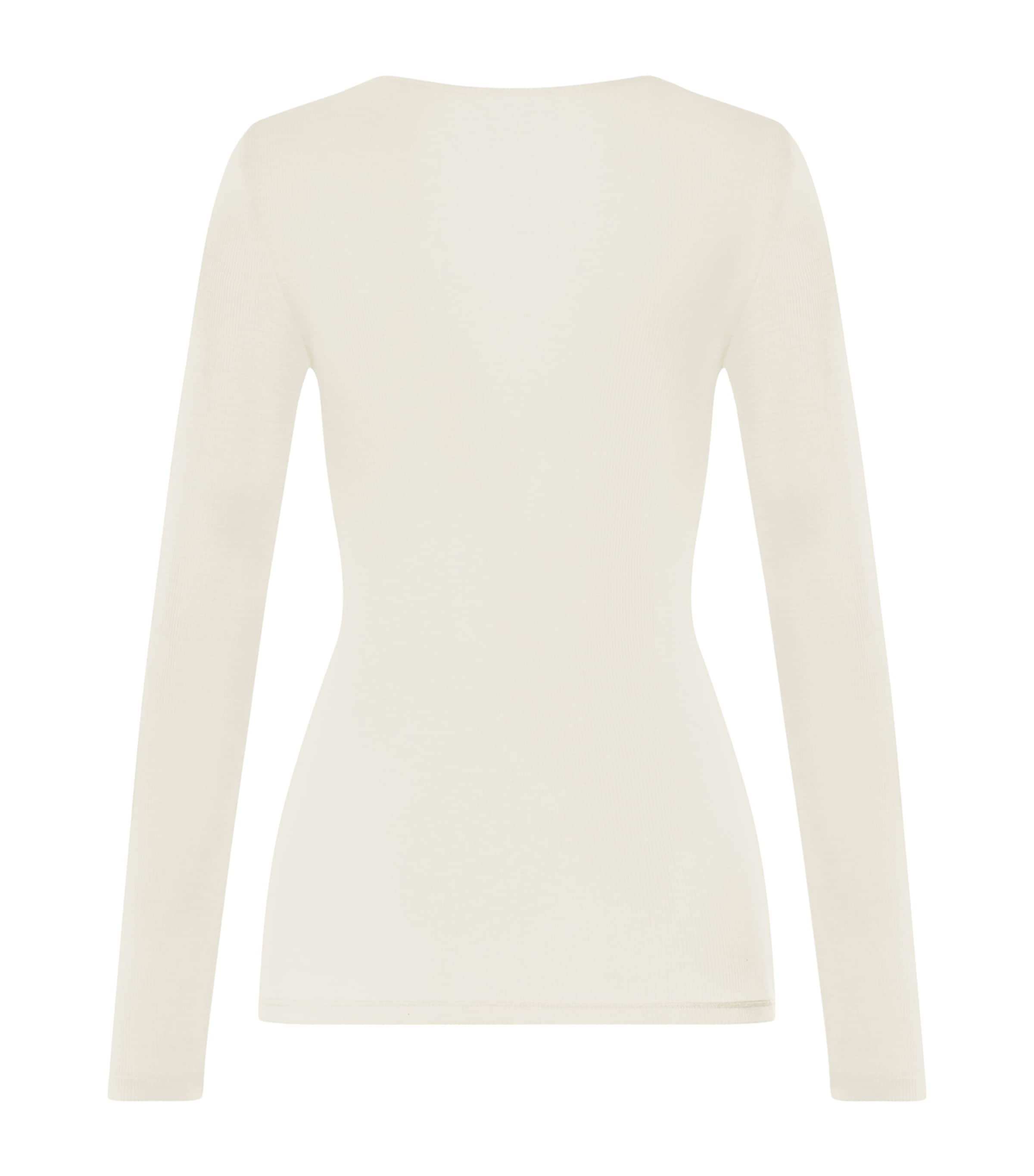 Hanro Womens Wool-Silk Long-Sleeve T-Shirt Misty White Image 3