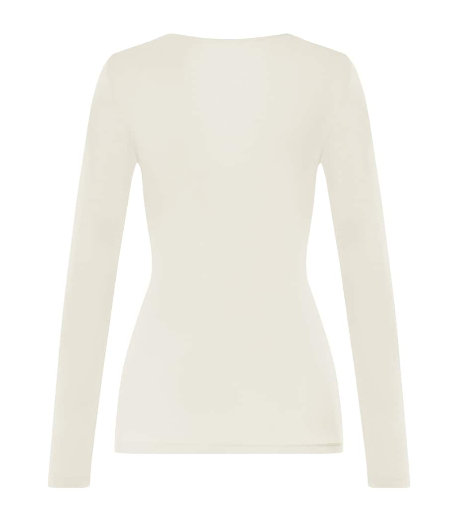 Hanro Womens Wool-Silk Long-Sleeve T-Shirt Misty White Image 3