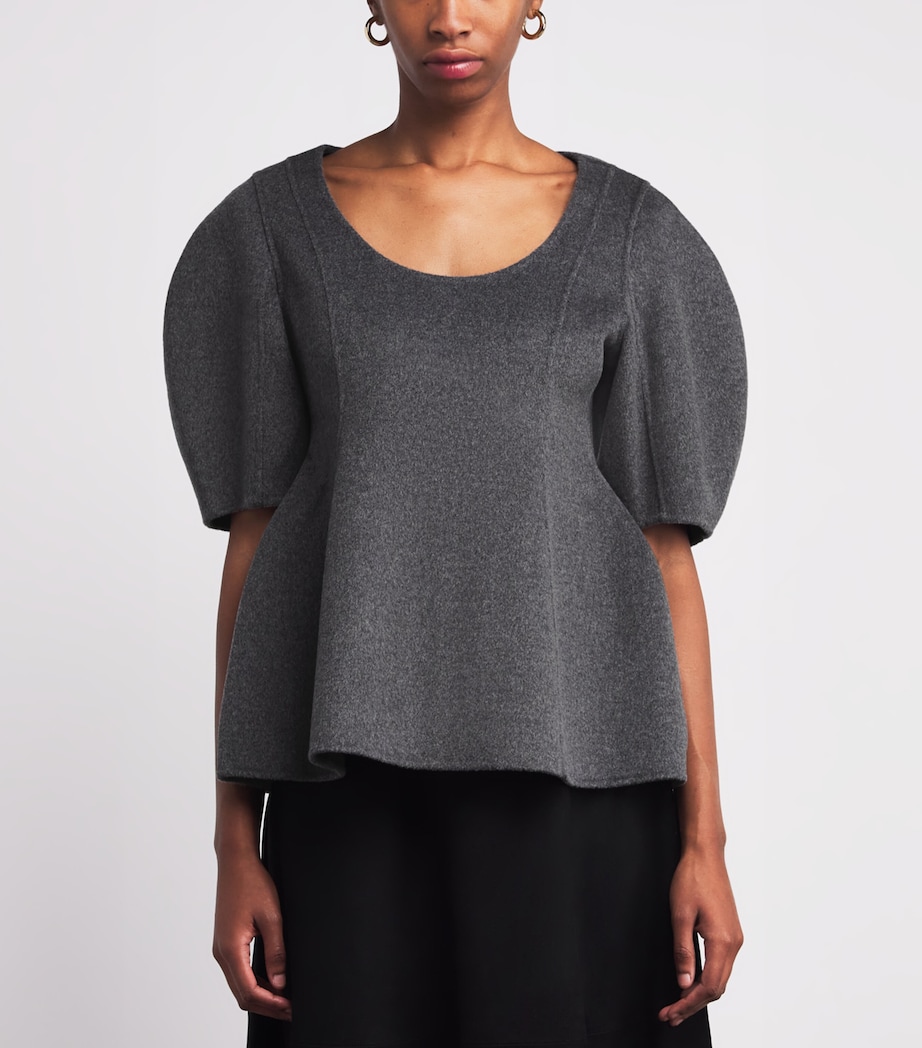 Wool-Cashmere Peplum Top MID GREY MELANGE-030 Image 3