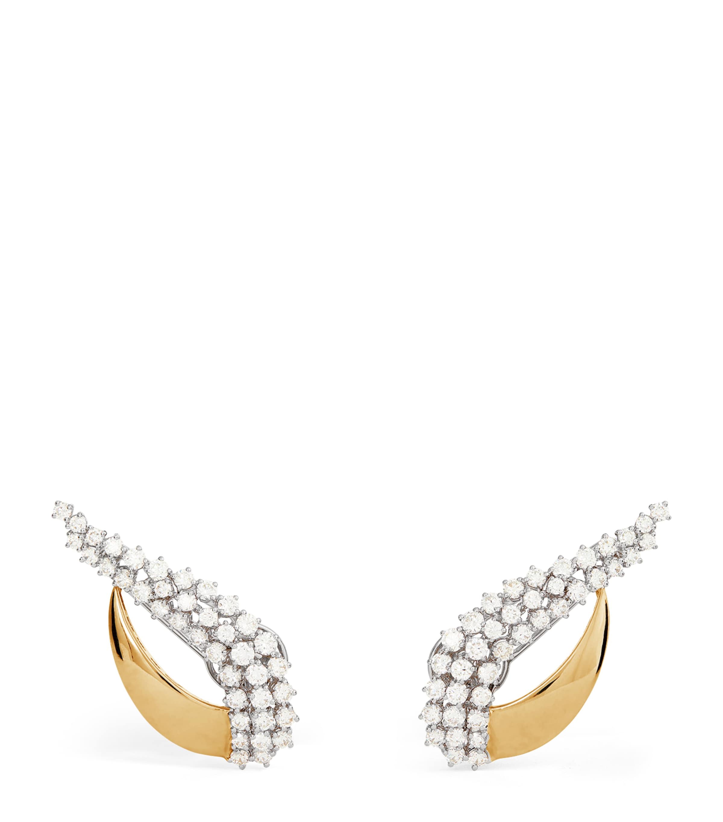 Yeprem Yellow Gold And Diamond Golden Strada Earrings In White