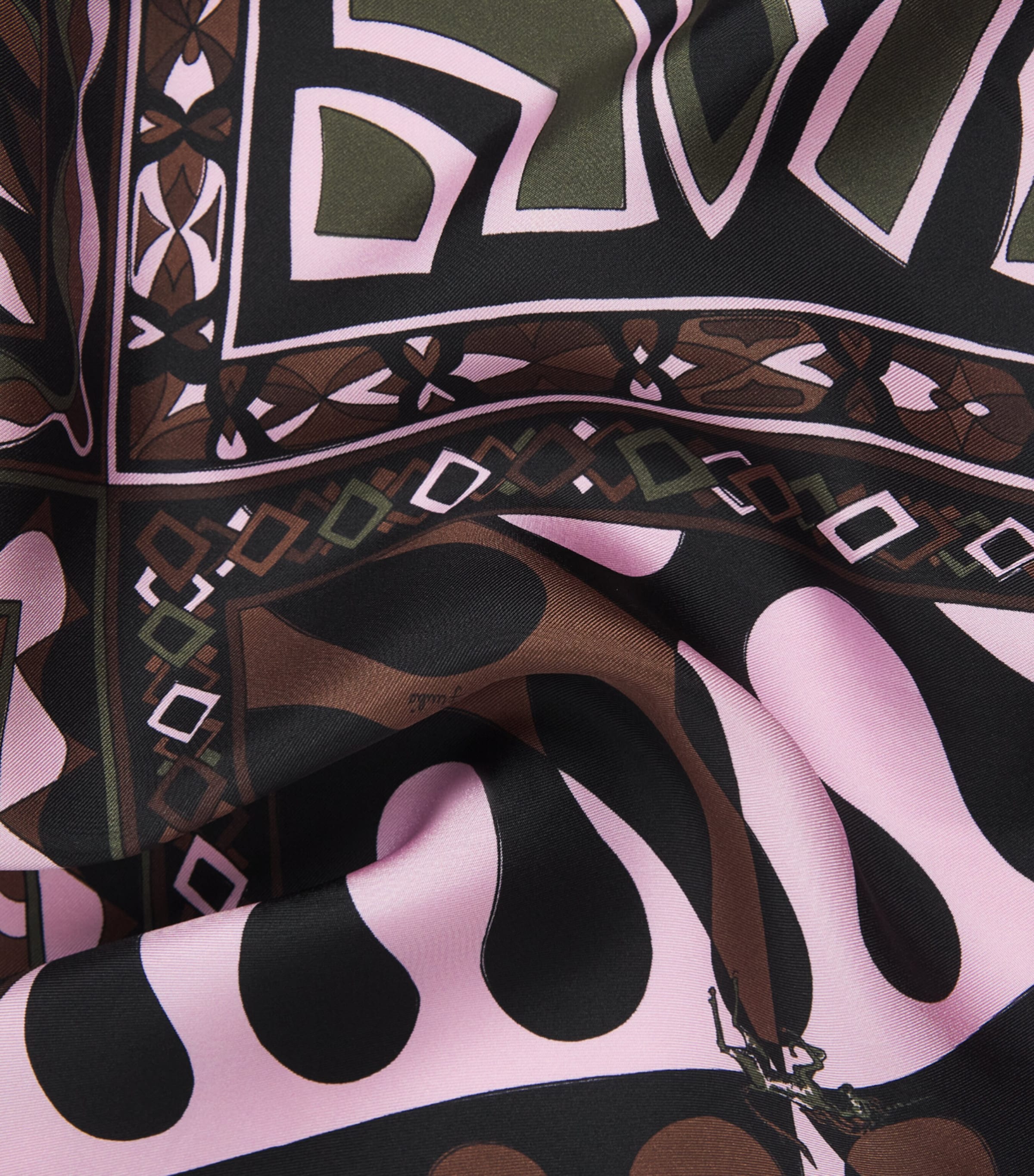 PUCCI Silk Mixed Print Silk Scarf Khaki Pink Image 4
