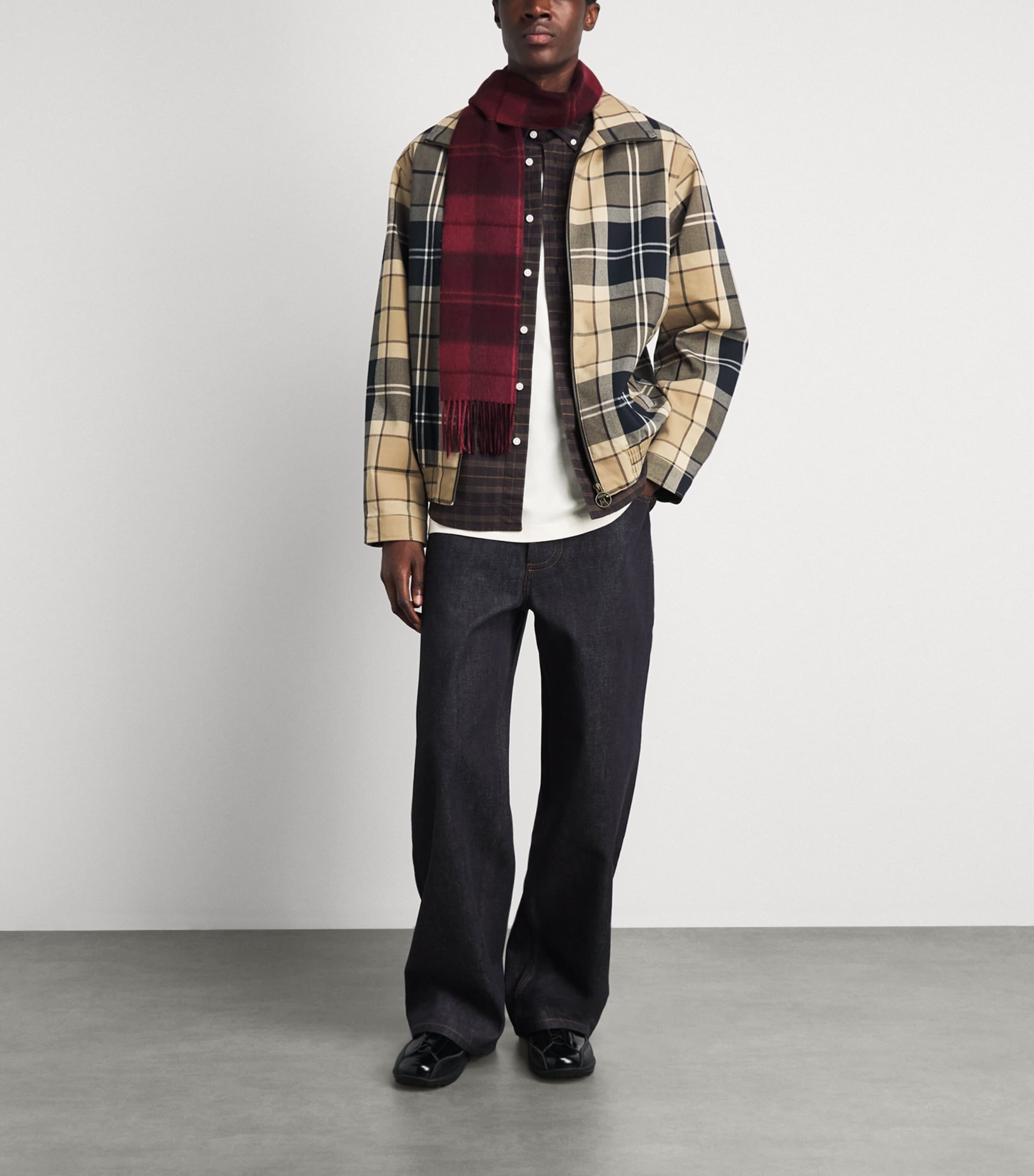 Barbour Wool-Cashmere Mineral Tartan Scarf Crimson Heather Image 2