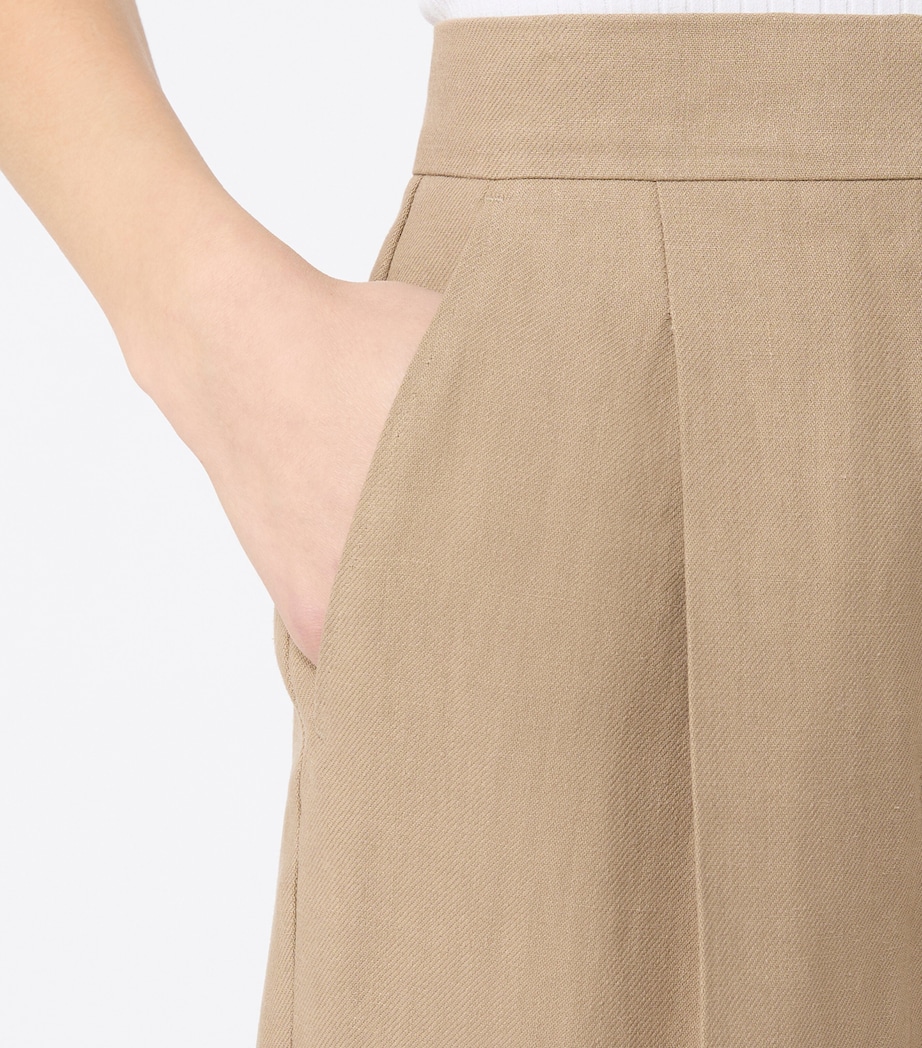 Max Mara Womens Linen Pleated Wide-Leg Trousers Desert Image 5