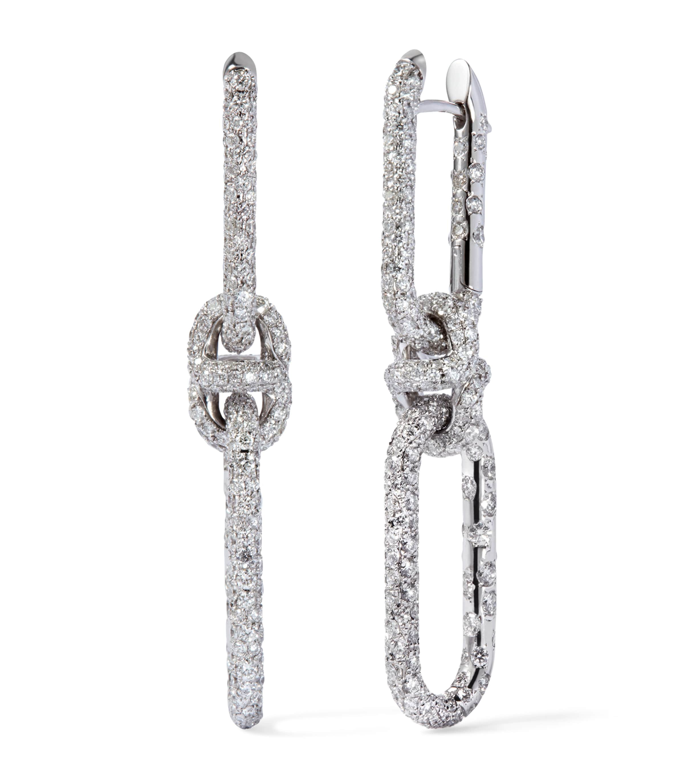White Gold and Diamond Knuckle Dust Double Hoop Earrings