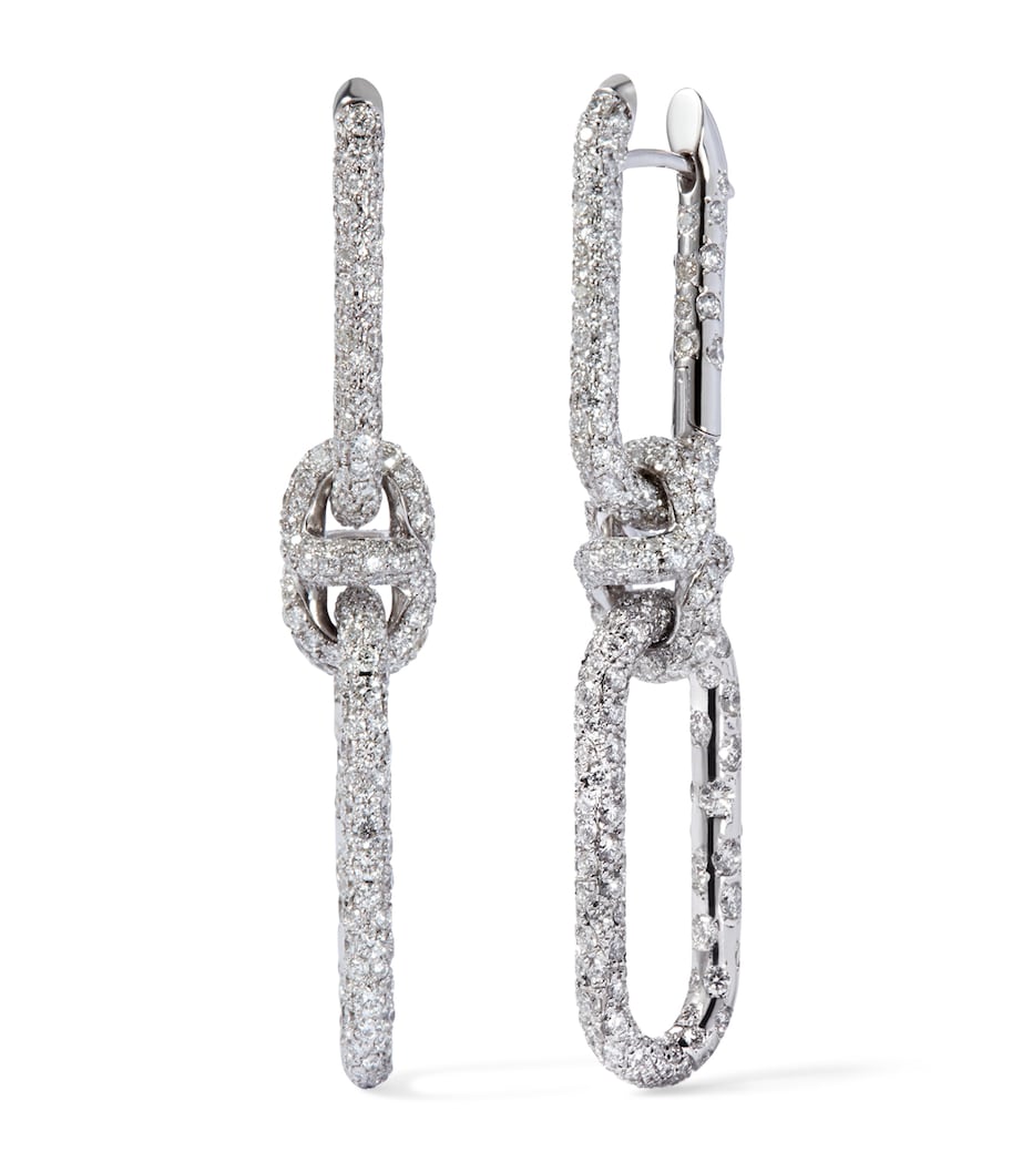 White Gold and Diamond Knuckle Dust Double Hoop Earrings WHITE GOLD Image 1