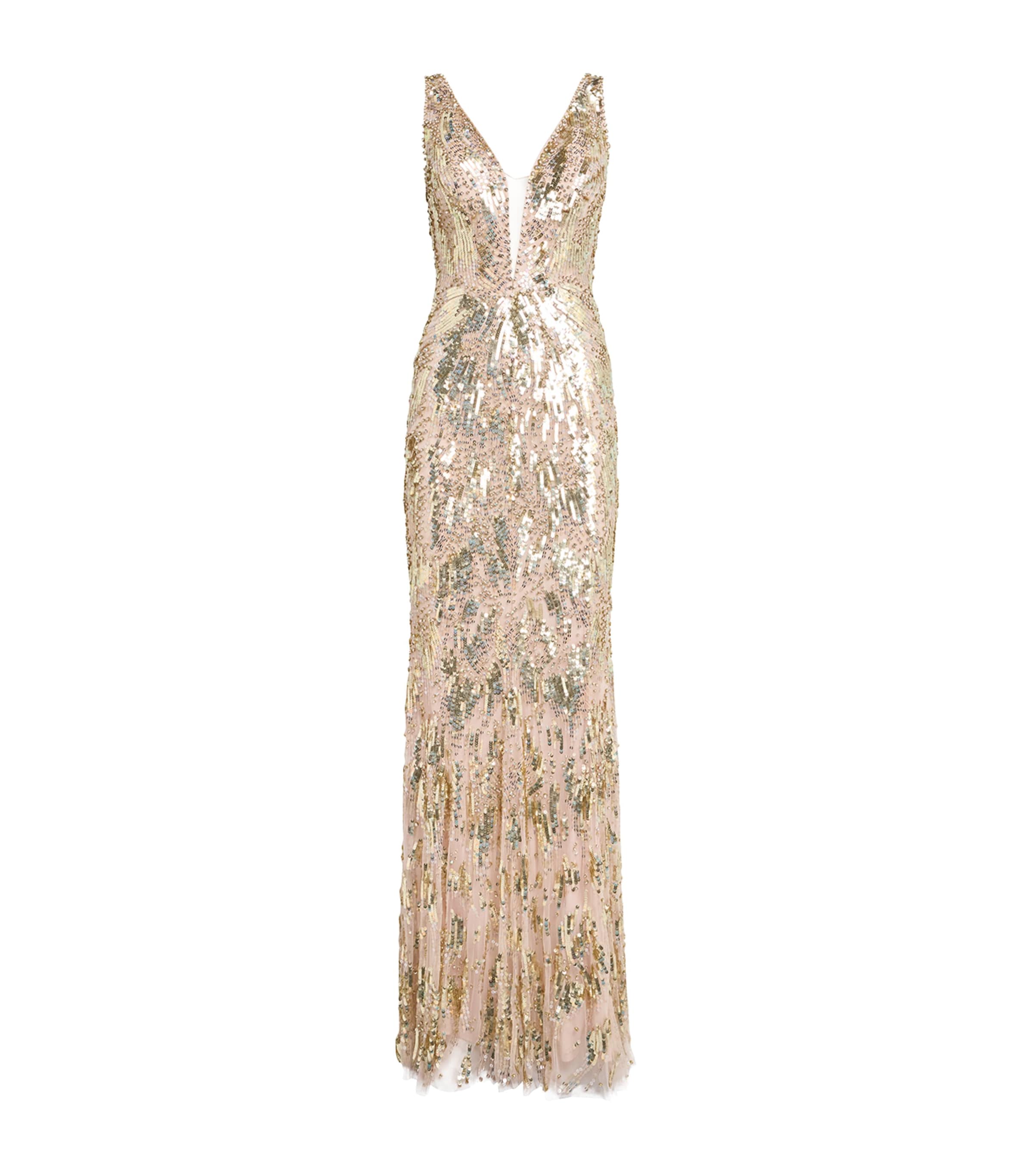 Jenny Packham Embellished Marion Gown In Gold
