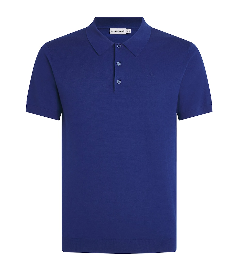 J Lindeberg Mens Knitted Ridge Polo Shirt Estate Blue Image 1
