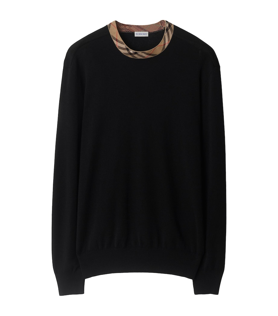 Wool Check-Trim Sweater BLACK Image 1