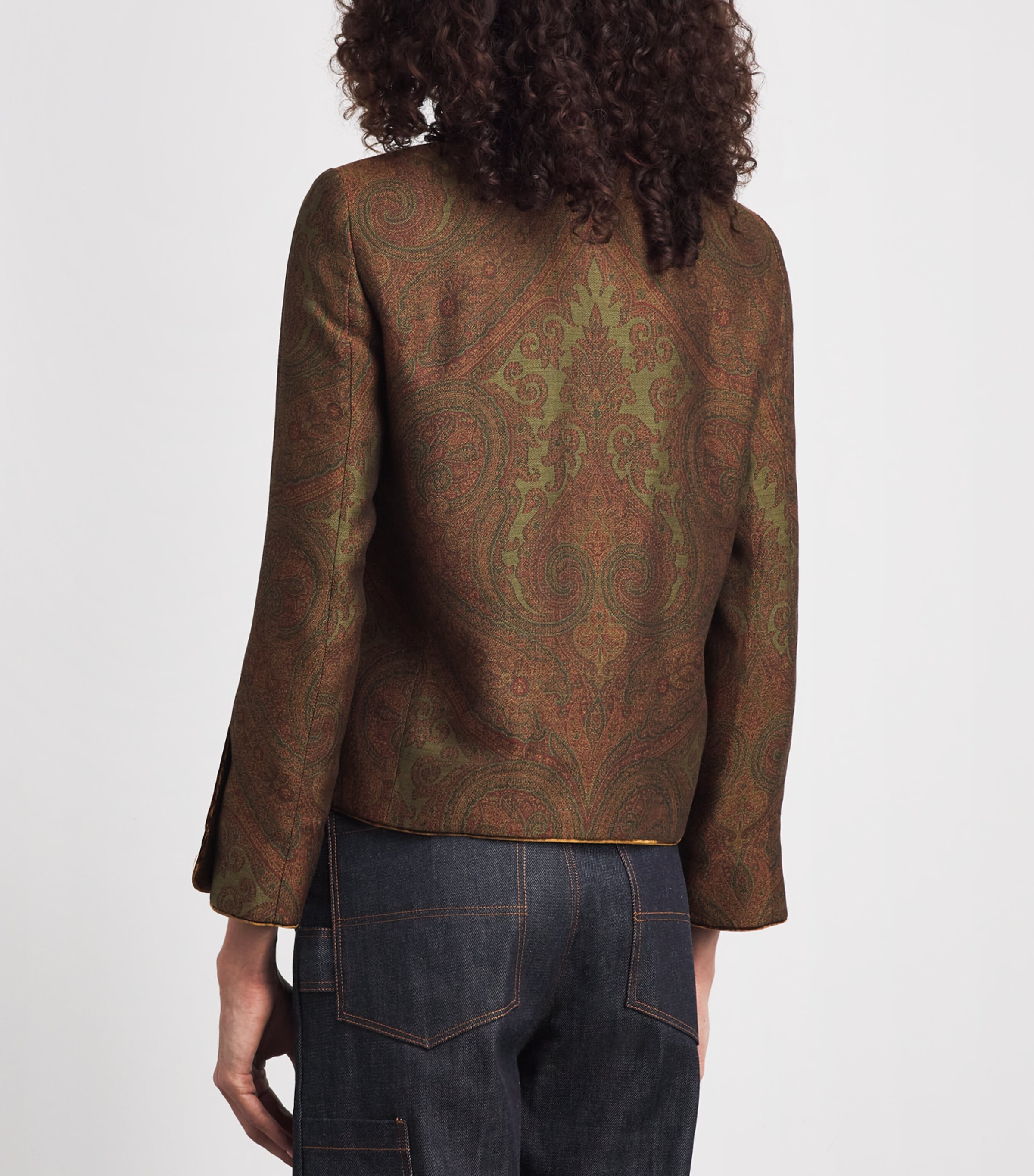 Etro Womens Paisley Cropped Jacket Multi/green Bs Image 5