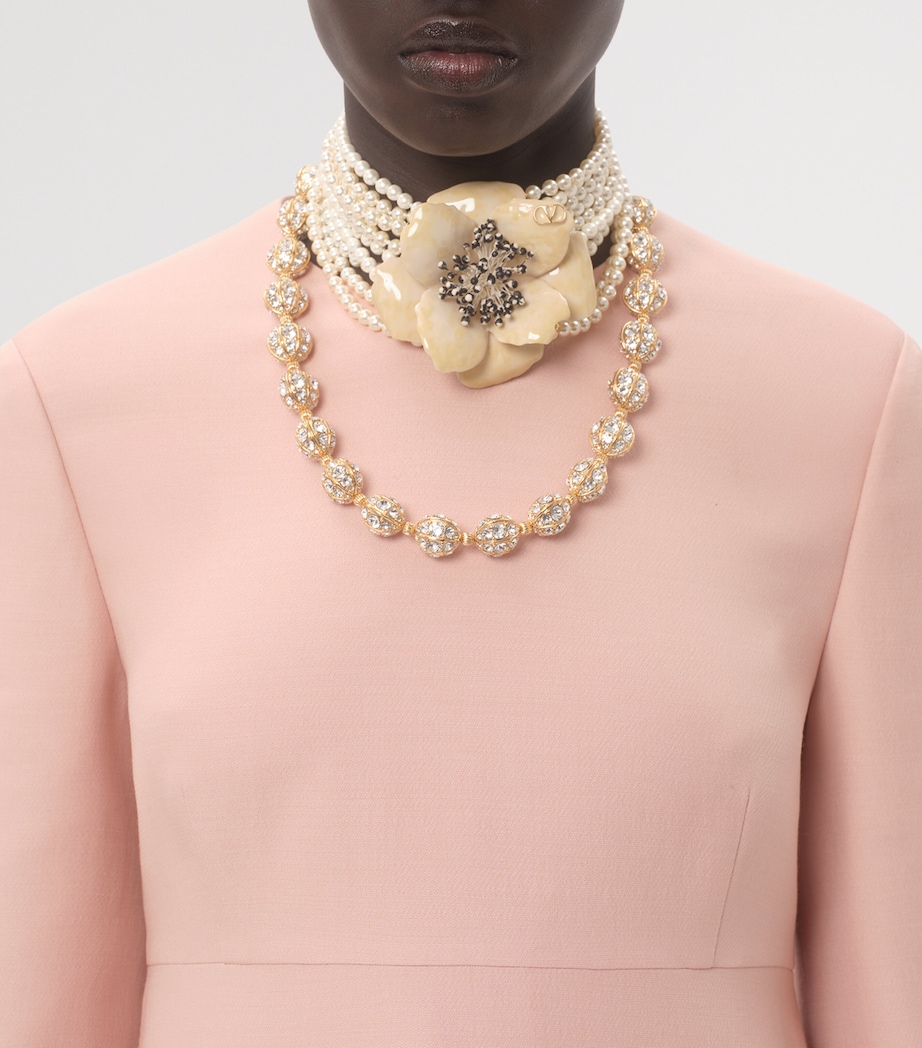 Wool-Silk Floral-Sleeve Midi Dress 0LZ Image 2