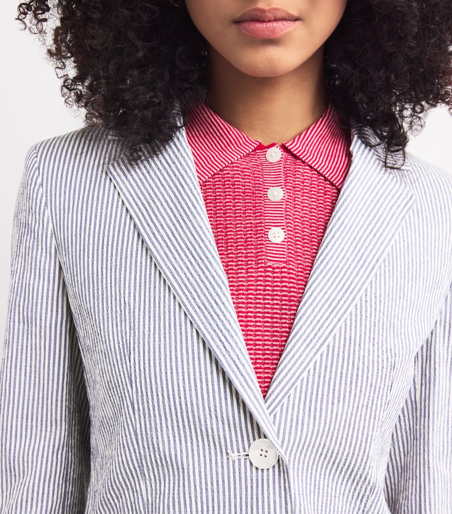 Cotton Striped Blazer NAVY Image 6