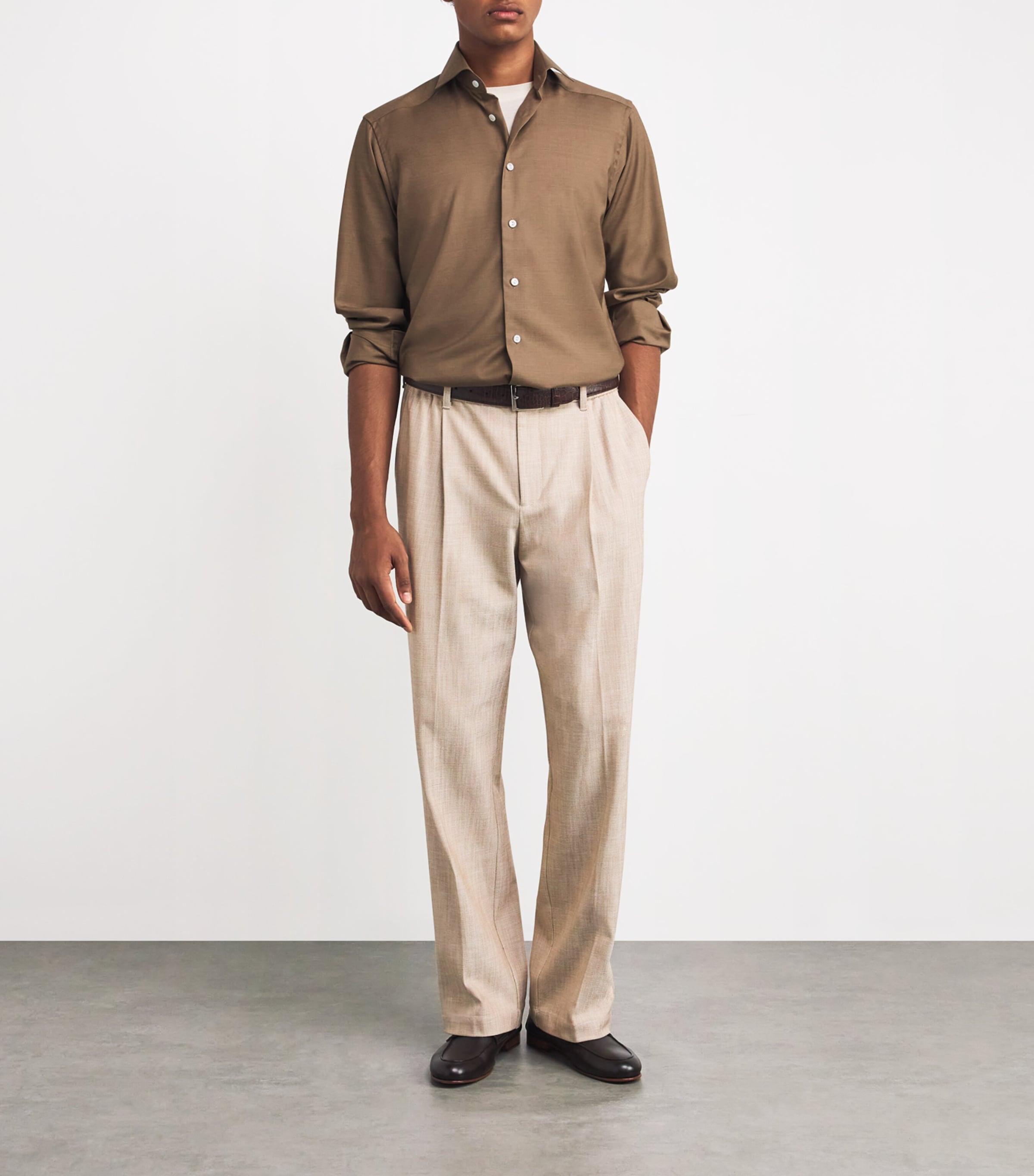 Eton Mens Virgin Wool-Cashmere Shirt Beige Image 2