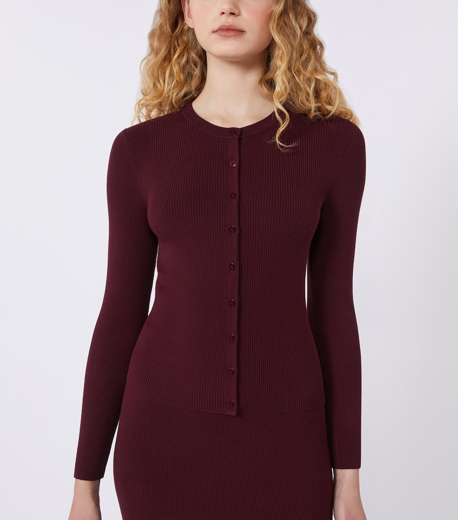 Weekend Max Mara Womens Ribbed Crew-Neck Cardigan Bordeaux Image 4