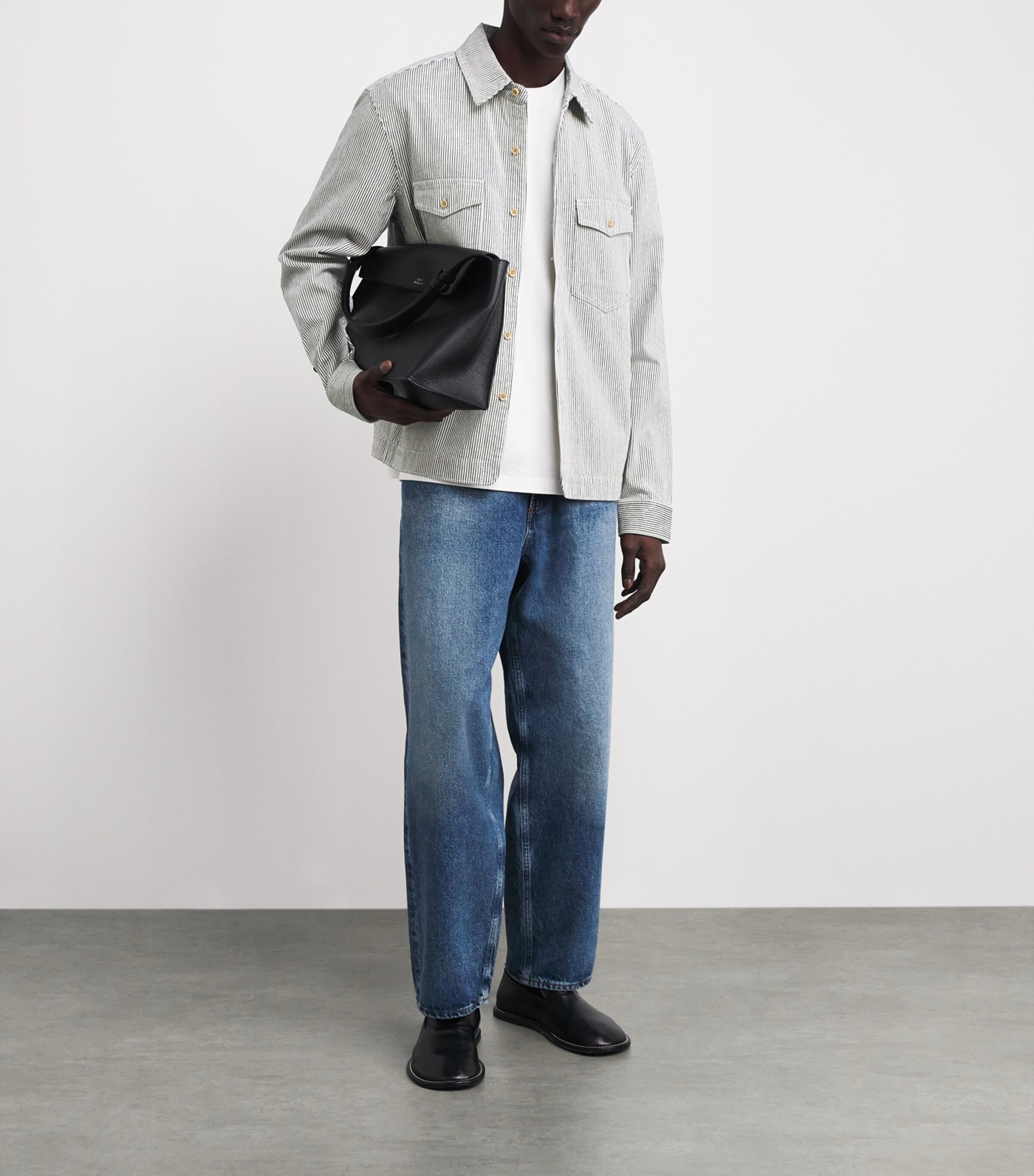 PAIGE Mens Stripe Rinzi Denim Shirt Ecru/indigo Stripe Image 2