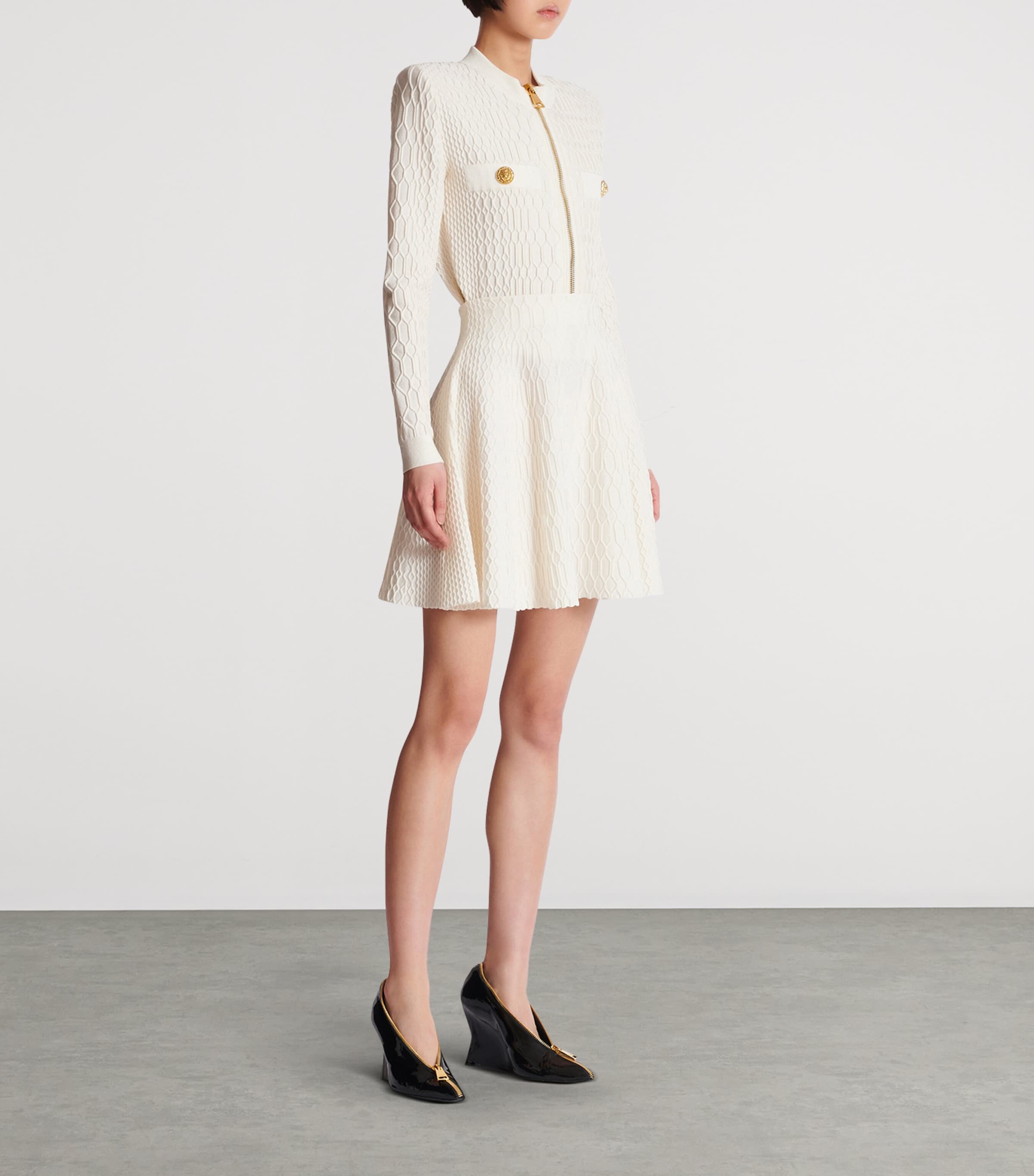 Crocodile-Knit Flared Midi Skirt 0KA NATUREL Image 4