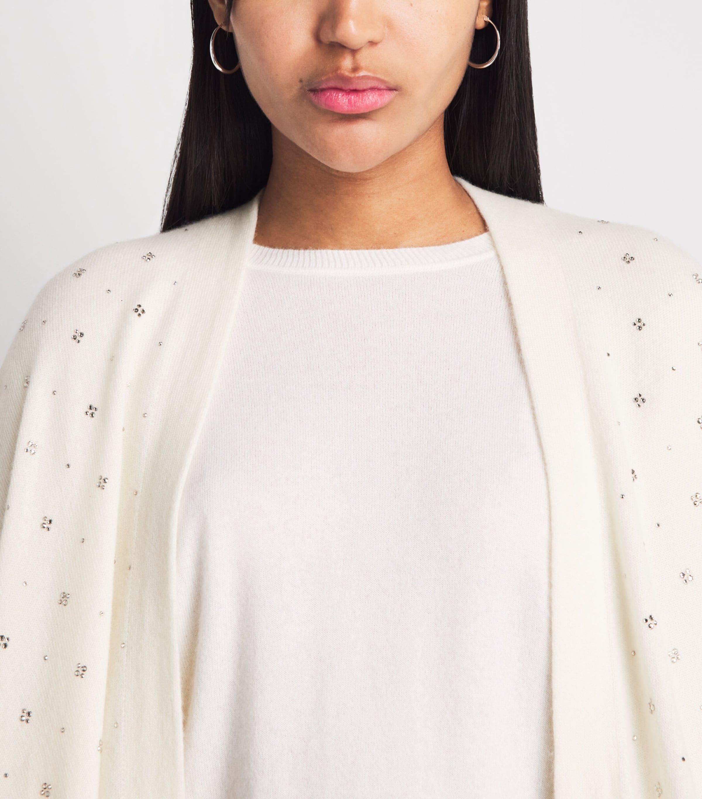 William Sharp Womens Cashmere Crystal-Embellished Cape Winter White Image 3